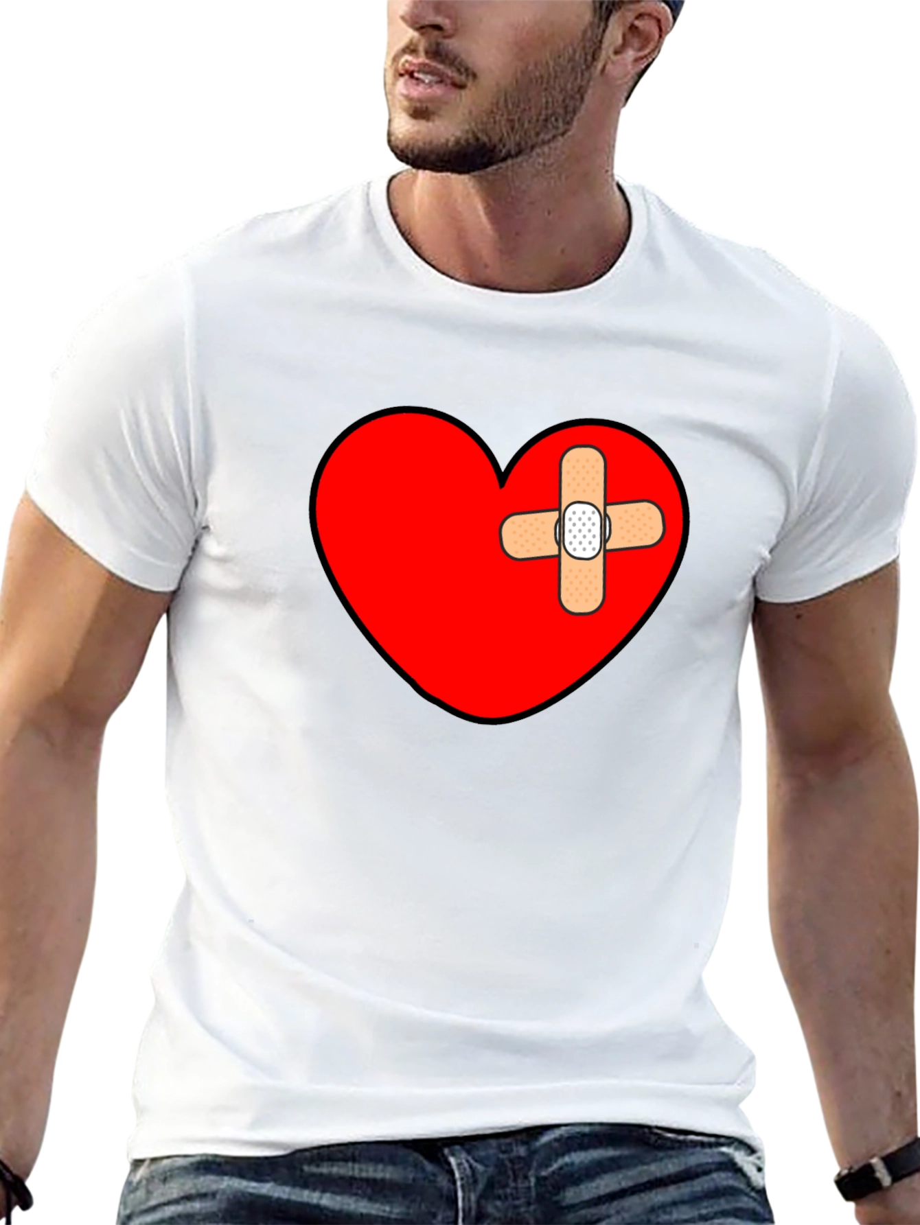 Broken Heart Bandage T-Shirt - Mens Graphic Tee