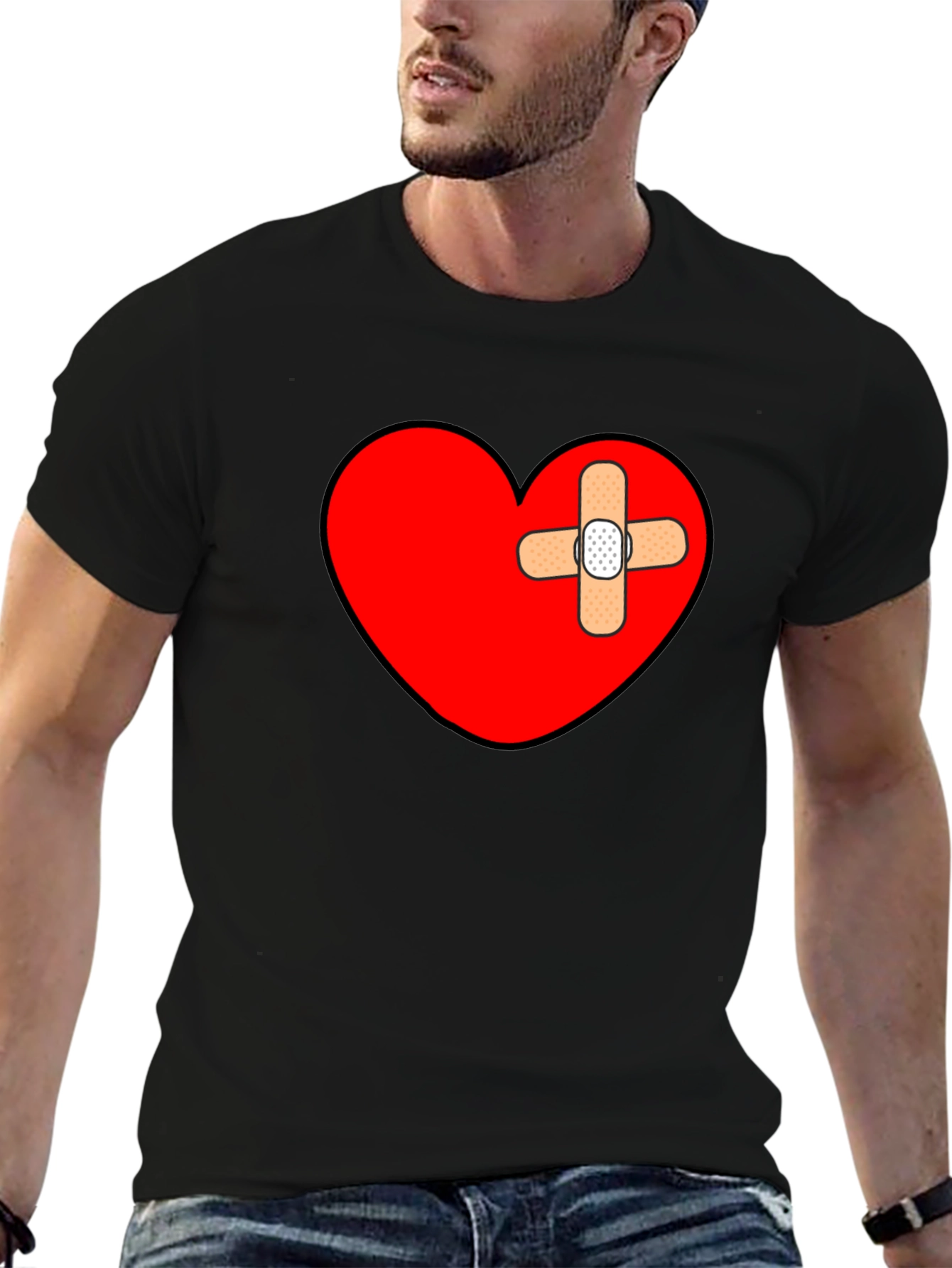 Broken Heart Bandage T-Shirt - Mens Graphic Tee
