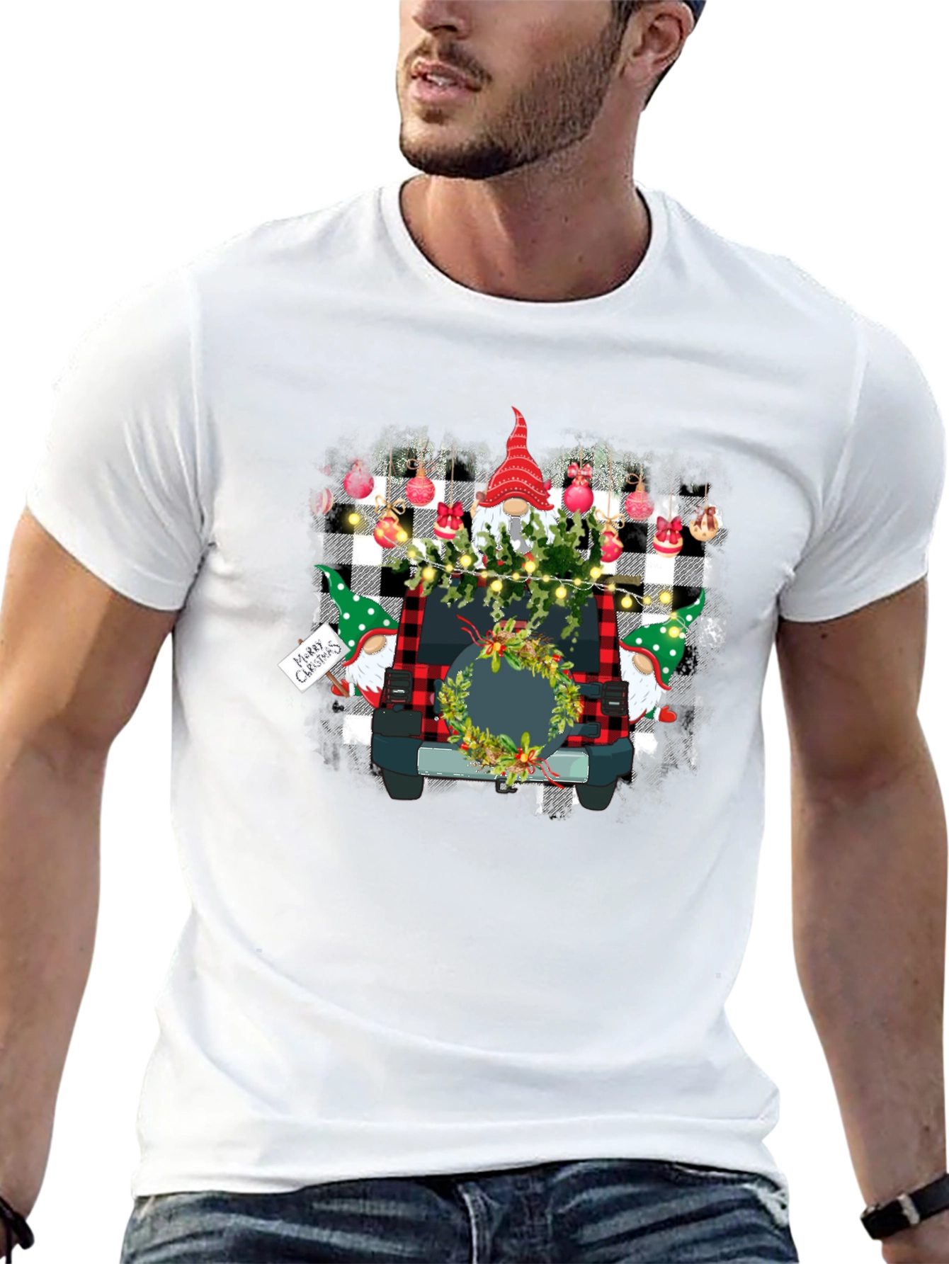 Gnome Christmas Jeep Black T-Shirt