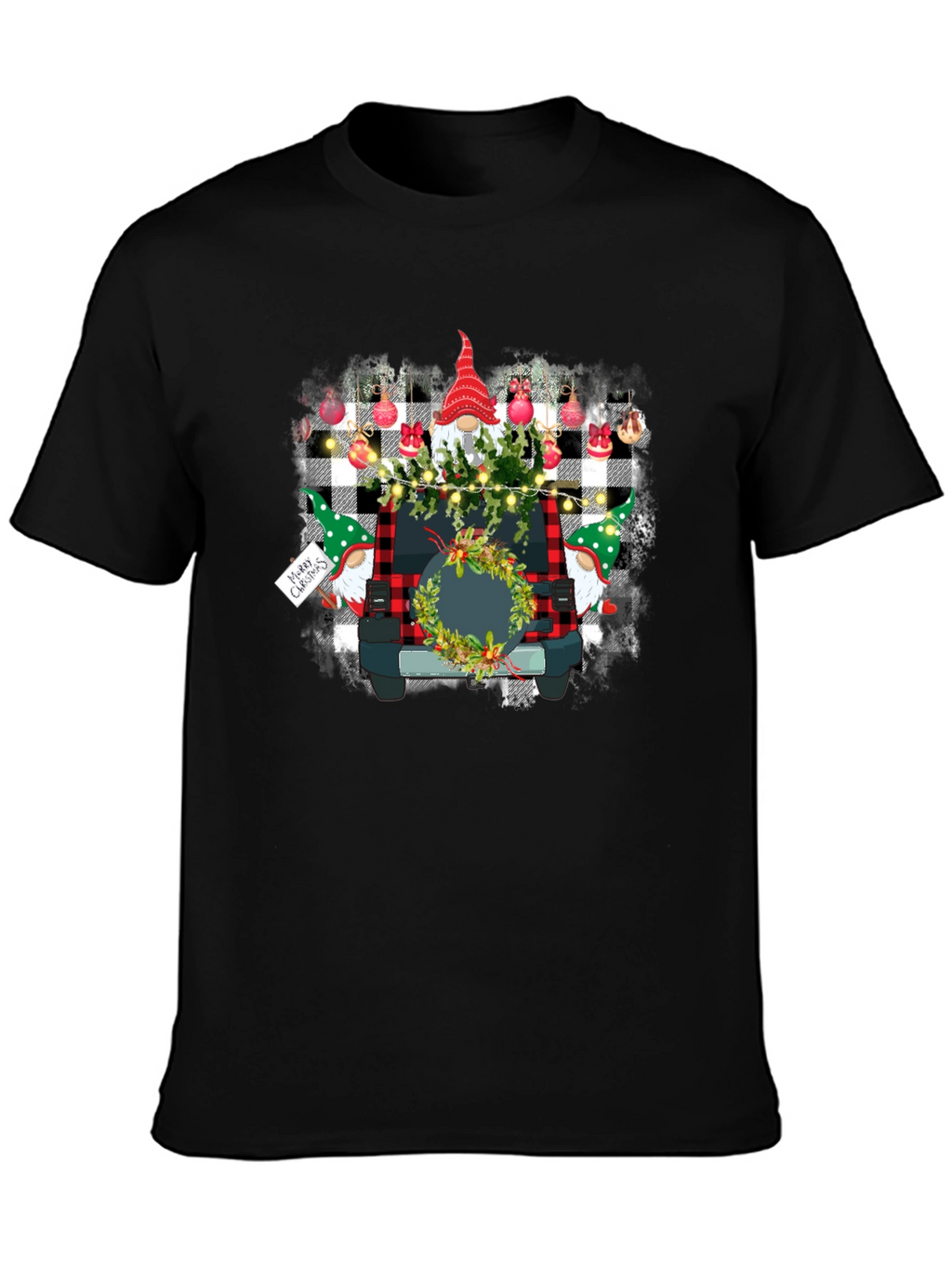 Gnome Christmas Jeep Black T-Shirt