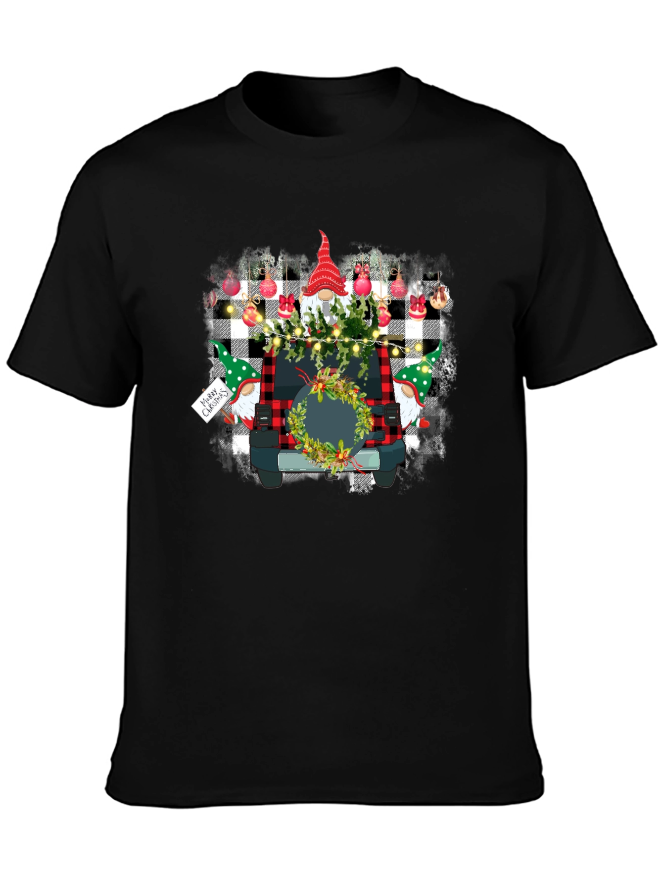 Gnome Christmas Jeep Black T-Shirt