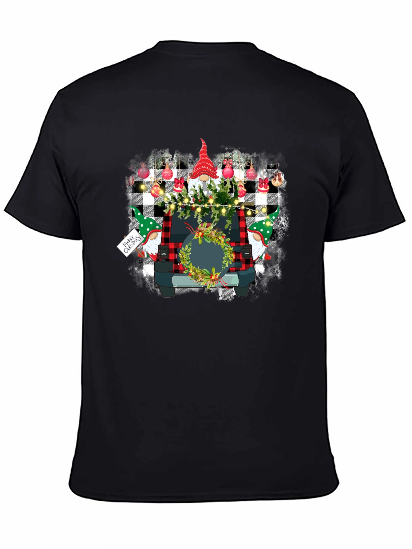 Gnome Christmas Jeep Black T-Shirt