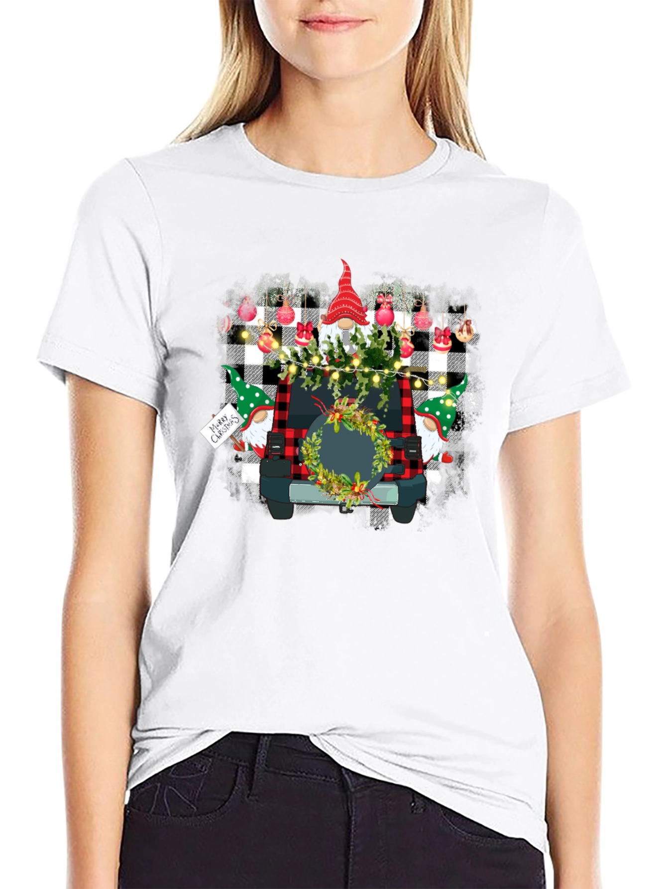 Gnome Christmas Jeep Black T-Shirt