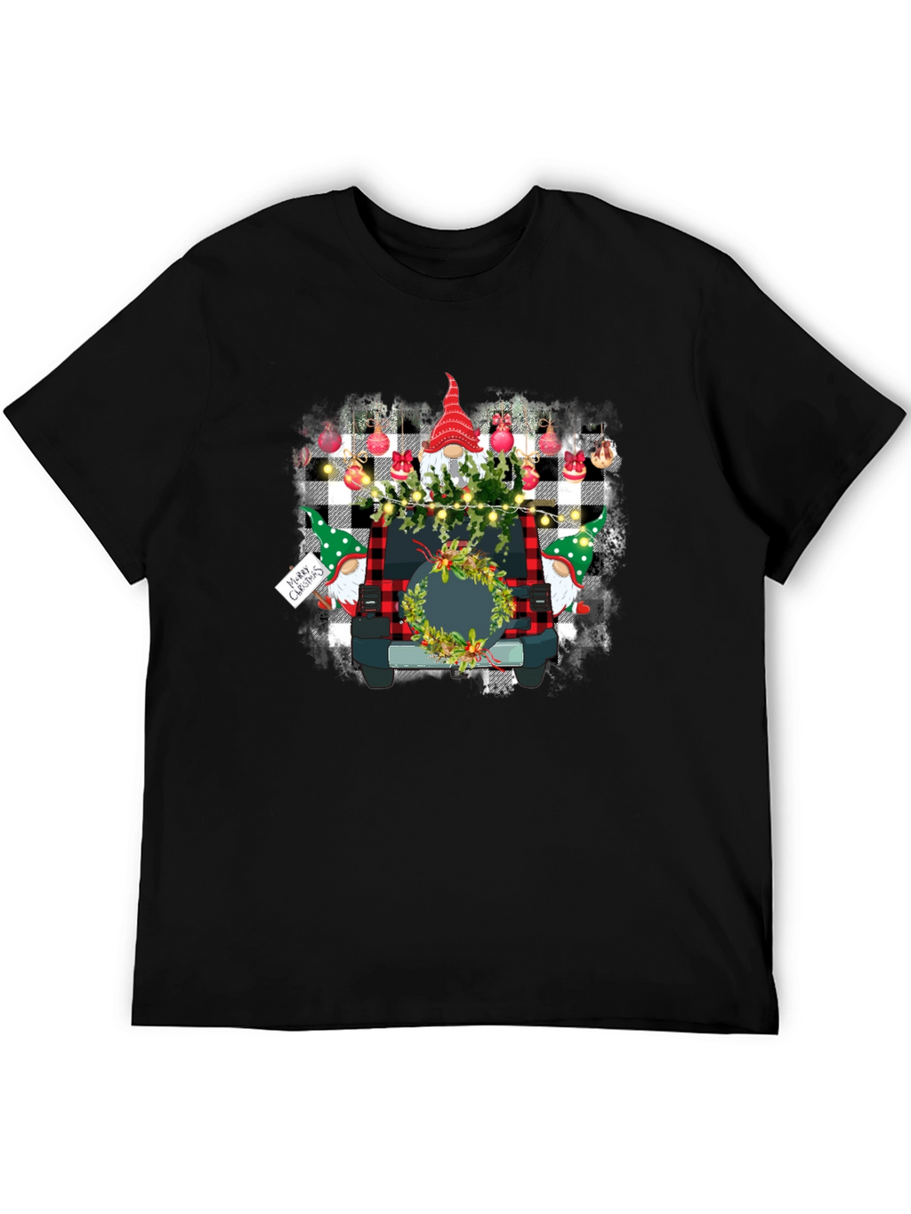 Gnome Christmas Jeep Black T-Shirt