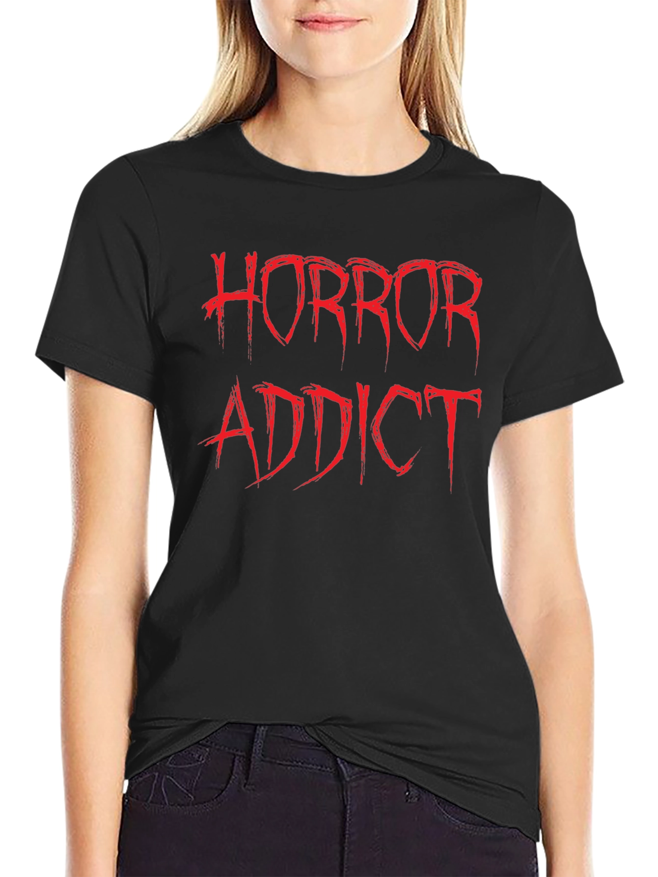 Horror Addict Graphic T-Shirt - Black Crew Neck