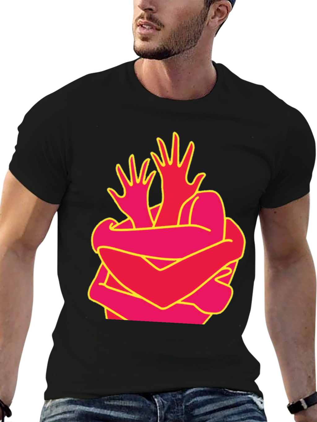 Abstract Hug Graphic Tee - Modern Art Shirt