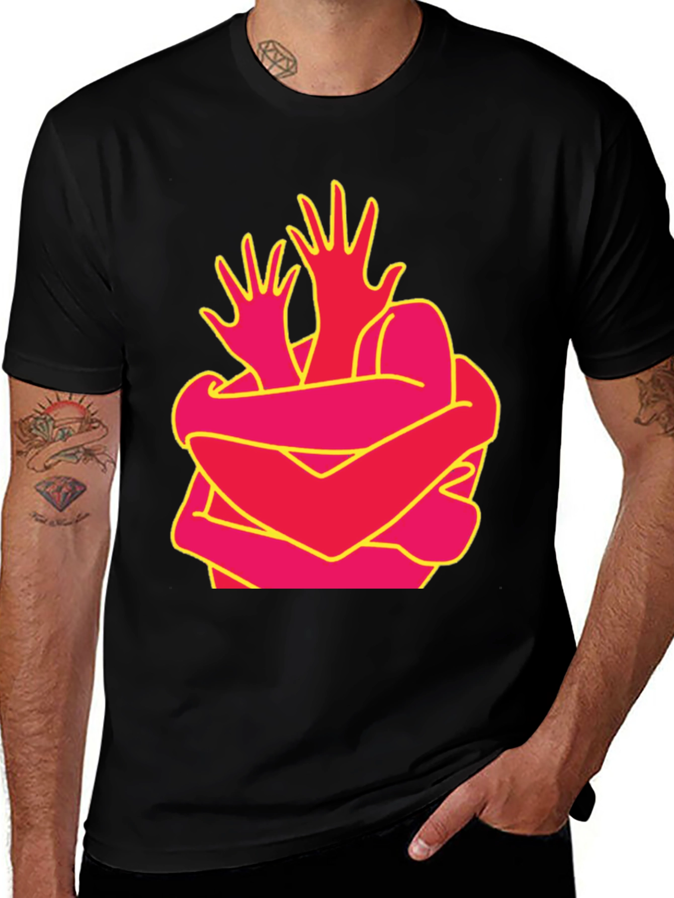 Abstract Hug Graphic Tee - Modern Art Shirt