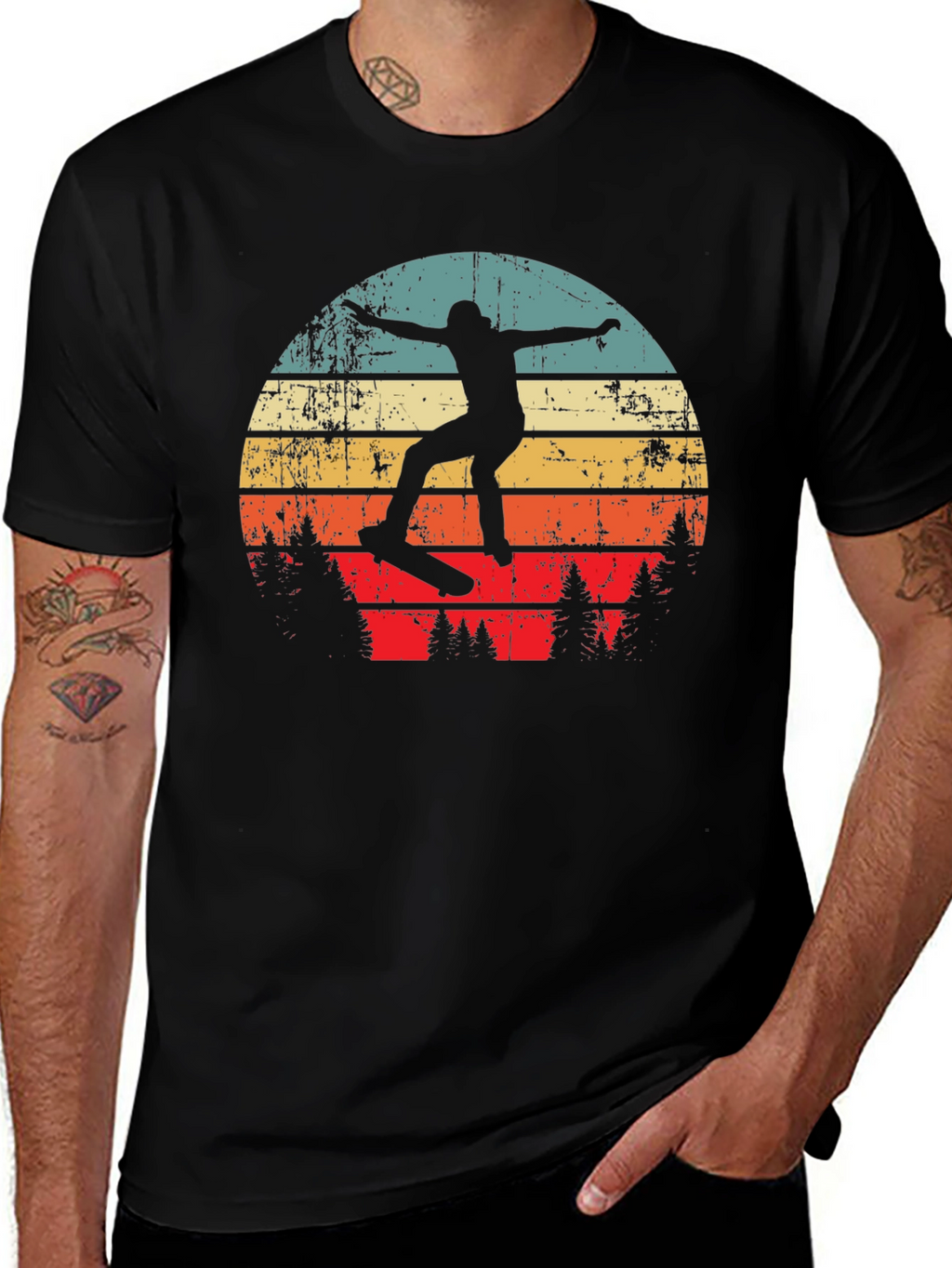 Retro Skateboarder Sunset Graphic Tee
