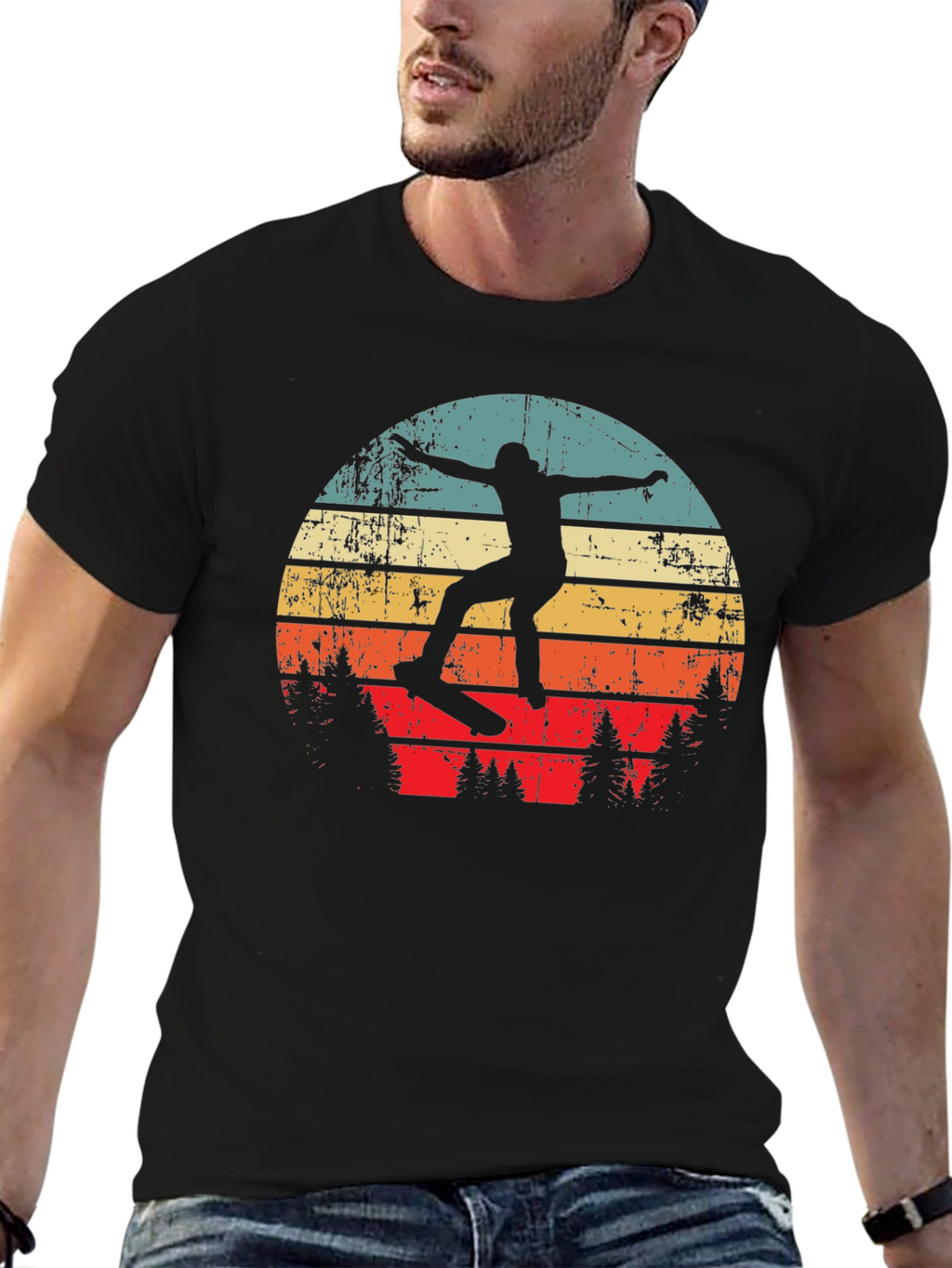 Retro Skateboarder Sunset Graphic Tee