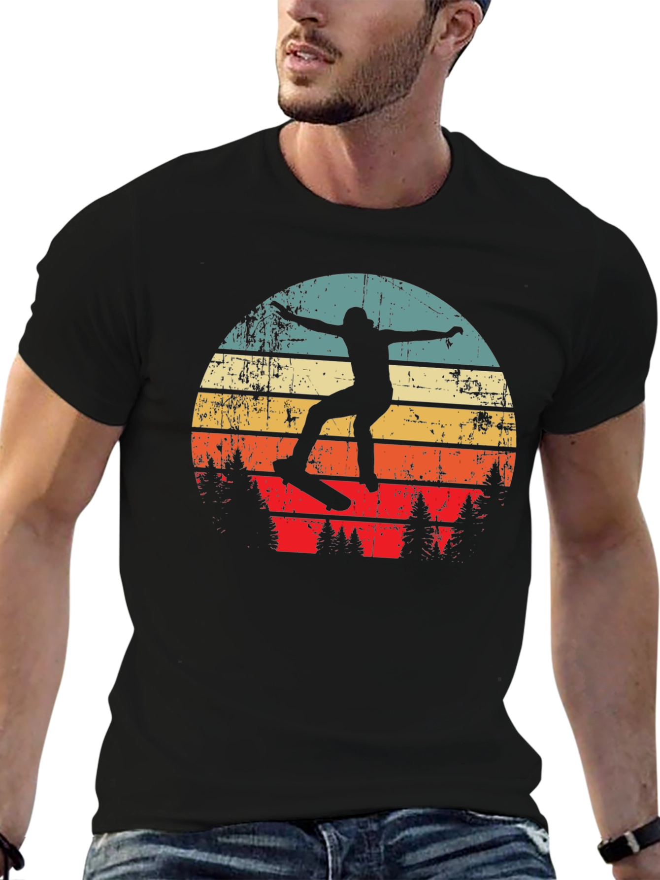 Retro Skateboarder Sunset Graphic Tee