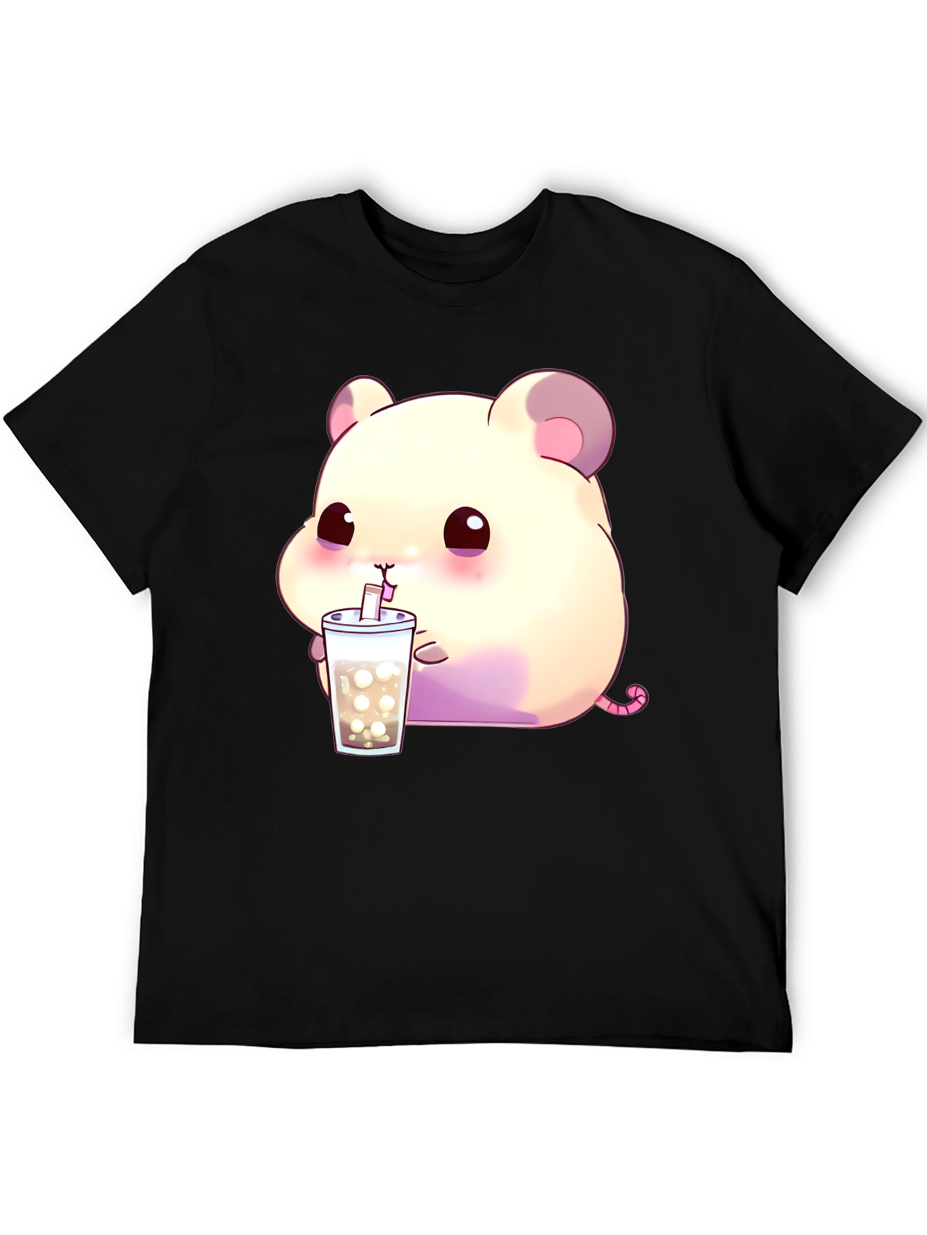 Cute Hamster Bubble Tea Graphic T-Shirt - Black