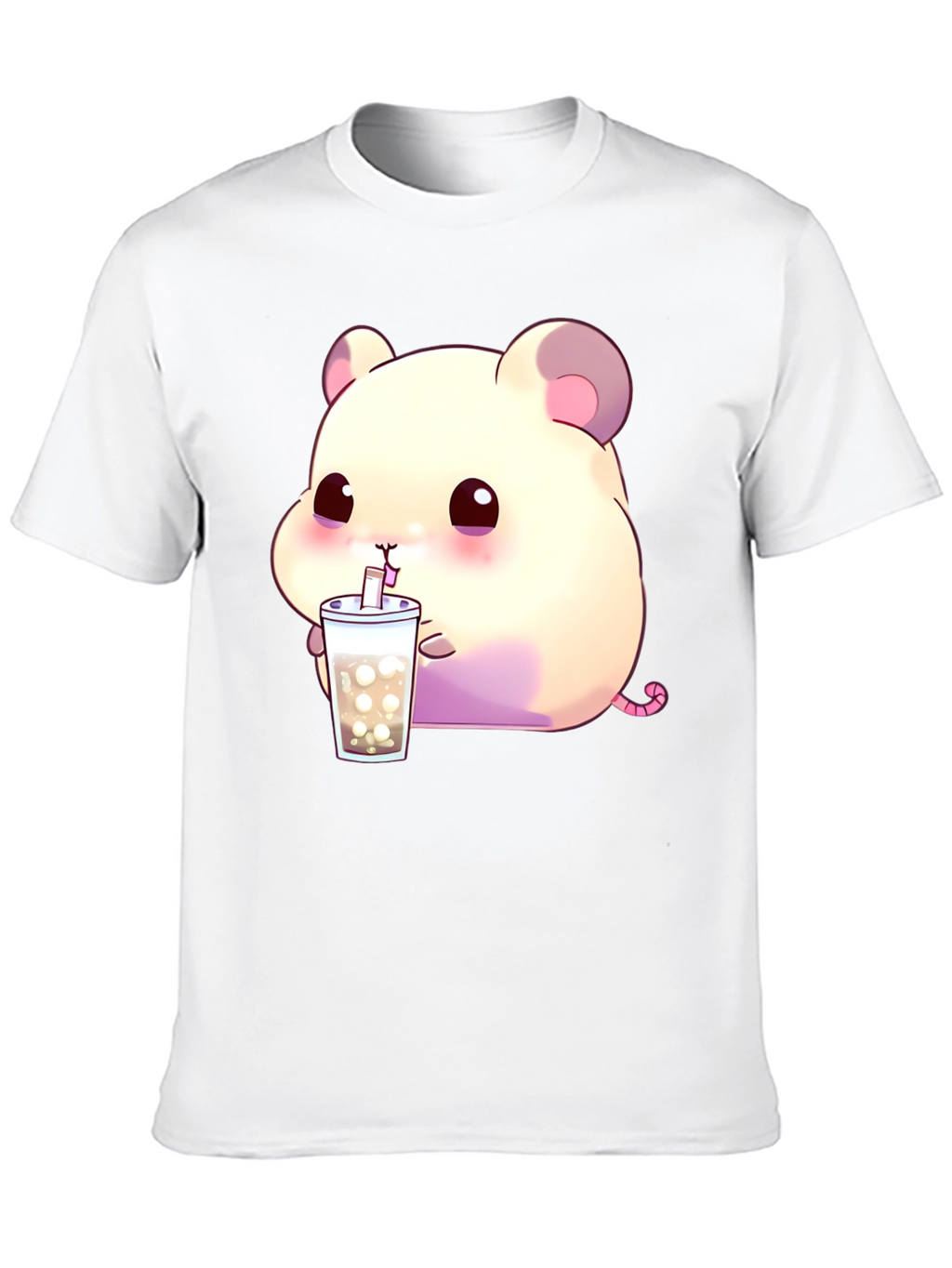 Cute Hamster Bubble Tea Graphic T-Shirt - Black