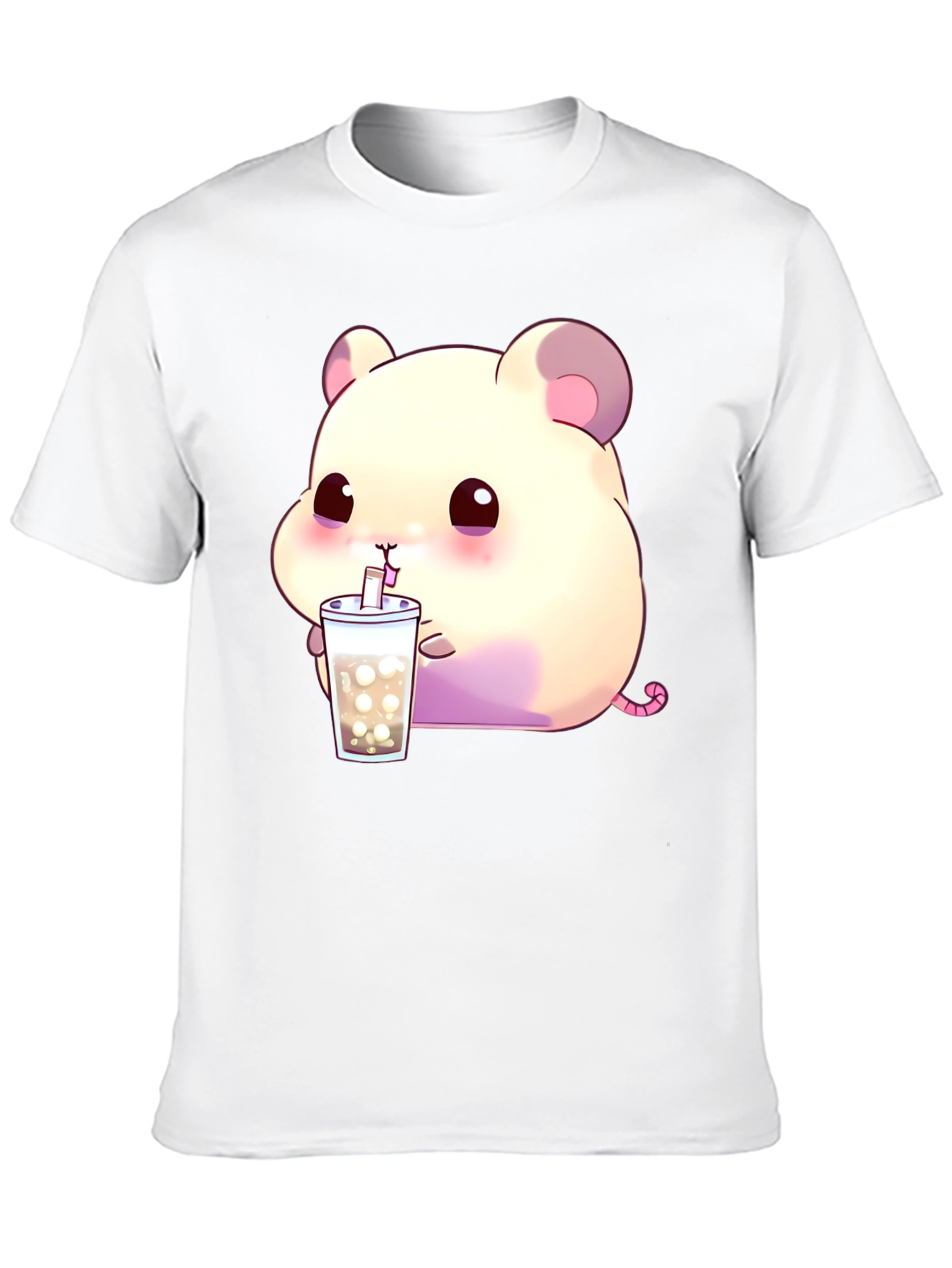 Cute Hamster Bubble Tea Graphic T-Shirt - Black