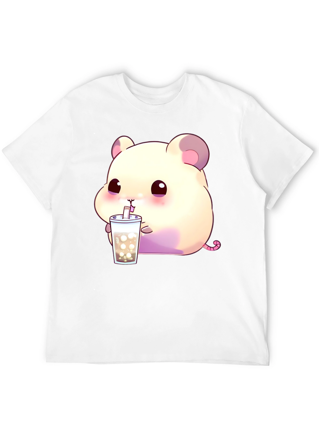 Cute Hamster Bubble Tea Graphic T-Shirt - Black