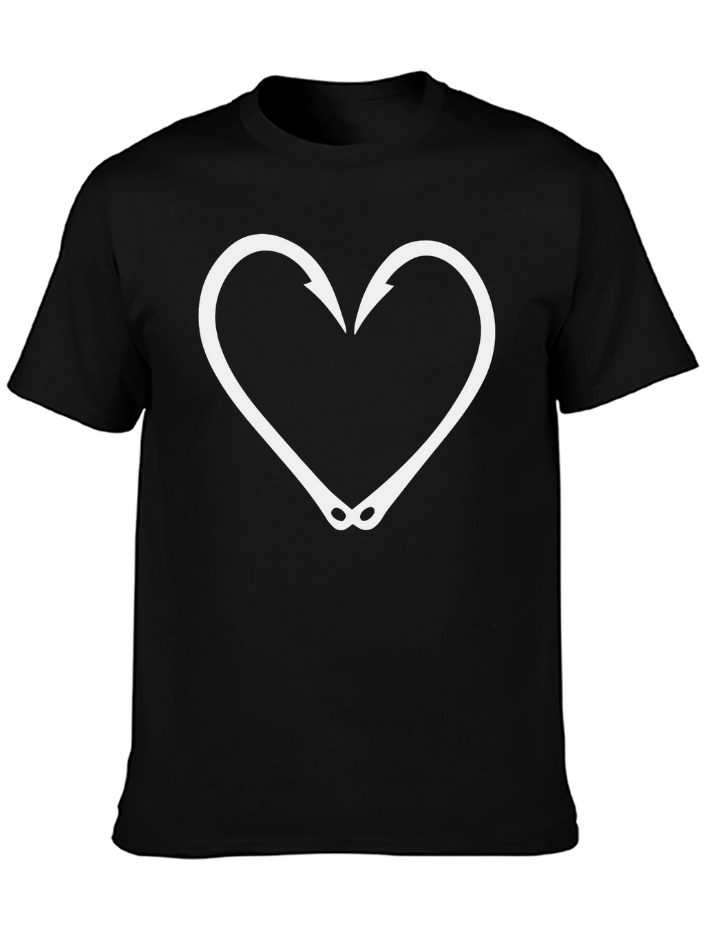 Fishing Hook Heart Graphic Tee - Black