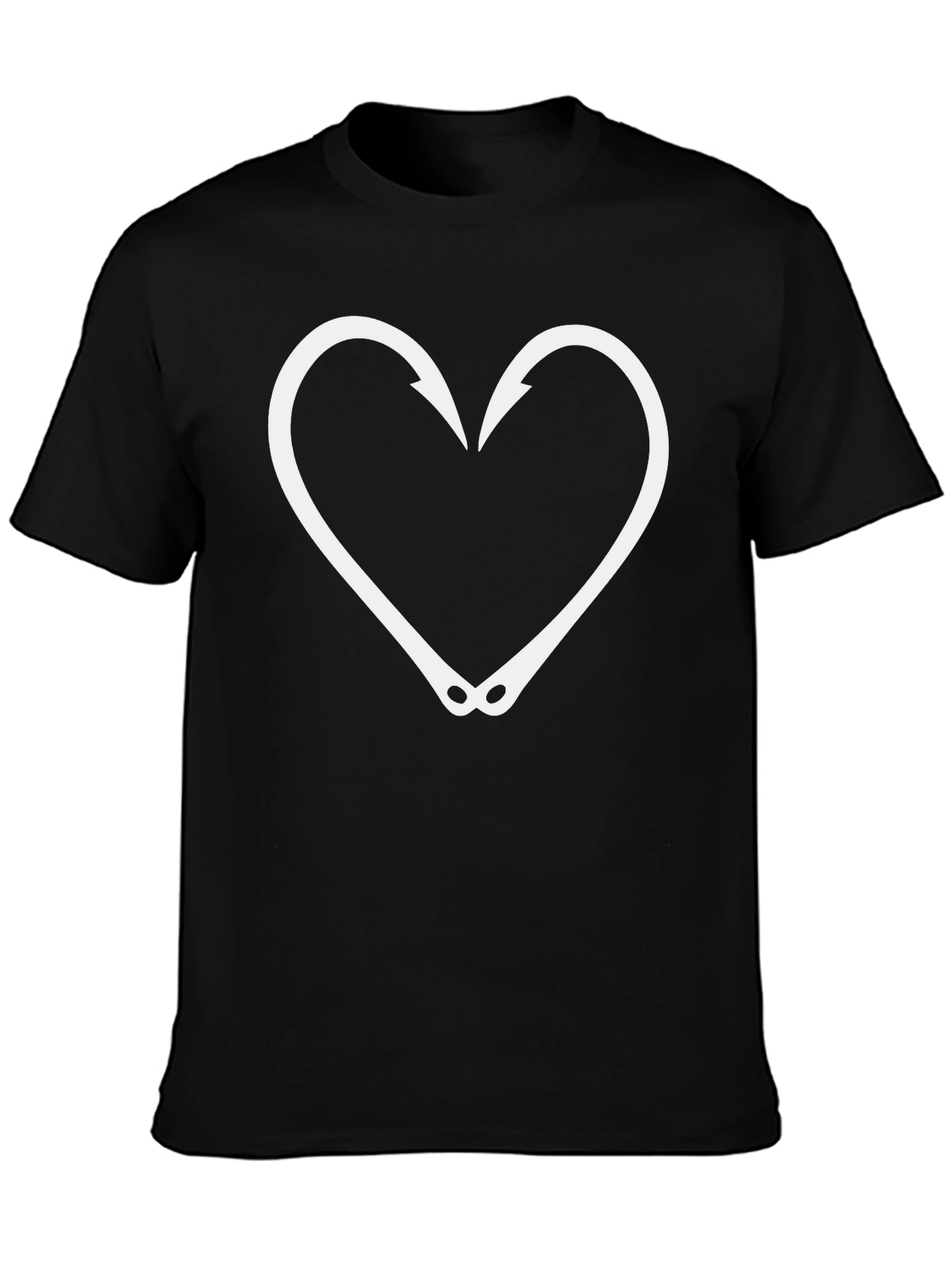 Fishing Hook Heart Graphic Tee - Black