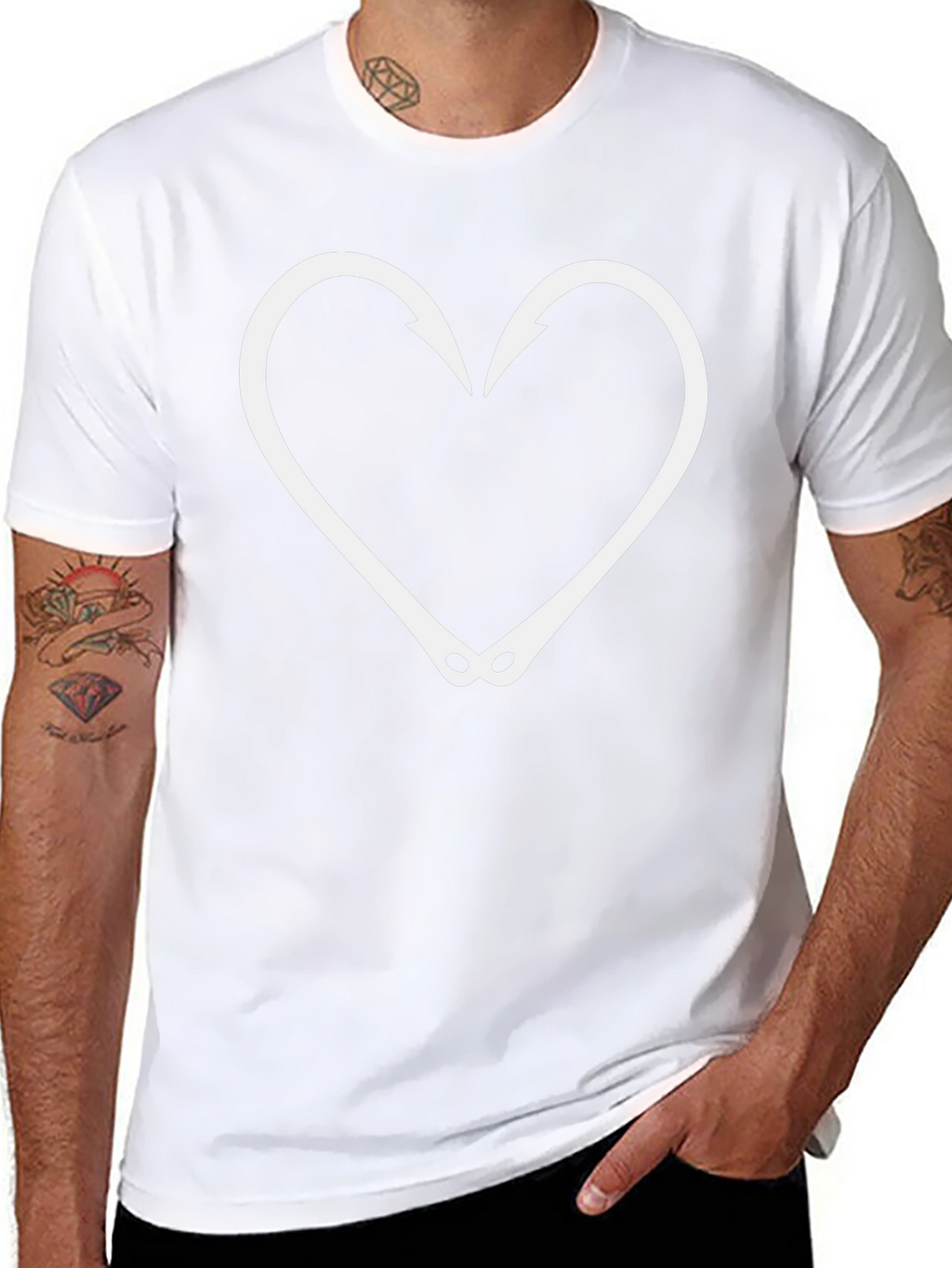 Fishing Hook Heart Graphic Tee - Black