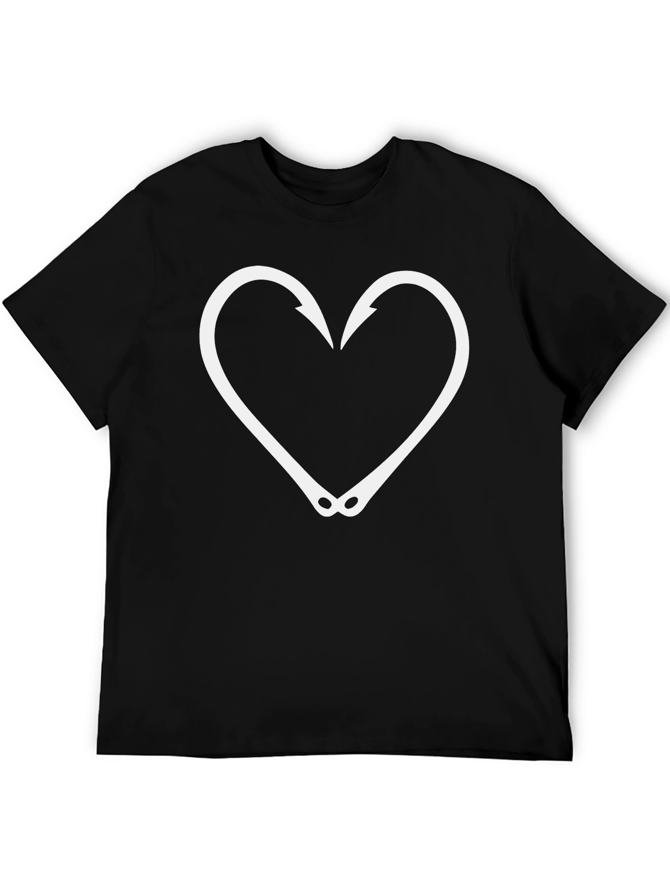 Fishing Hook Heart Graphic Tee - Black