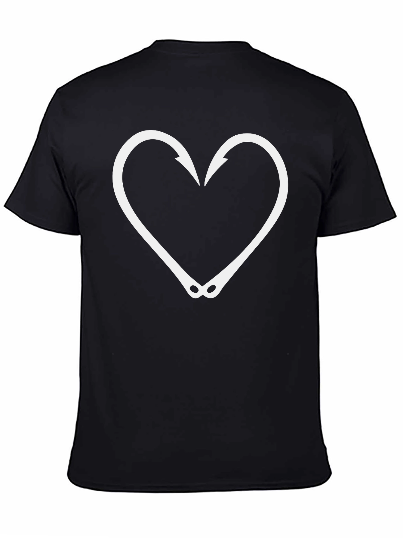 Fishing Hook Heart Graphic Tee - Black