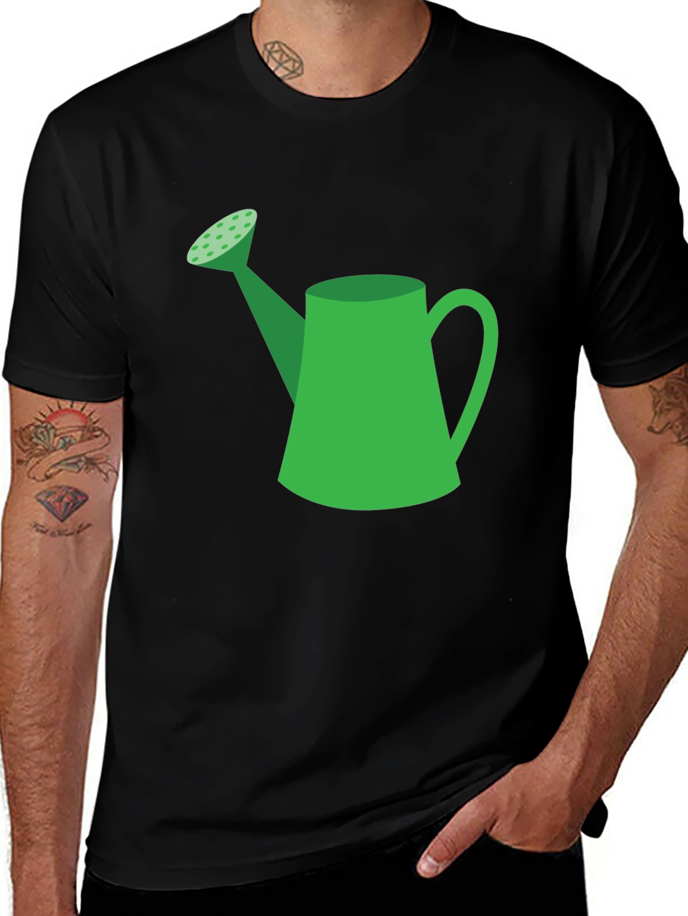 Green Watering Can Graphic Tee - Black T-Shirt