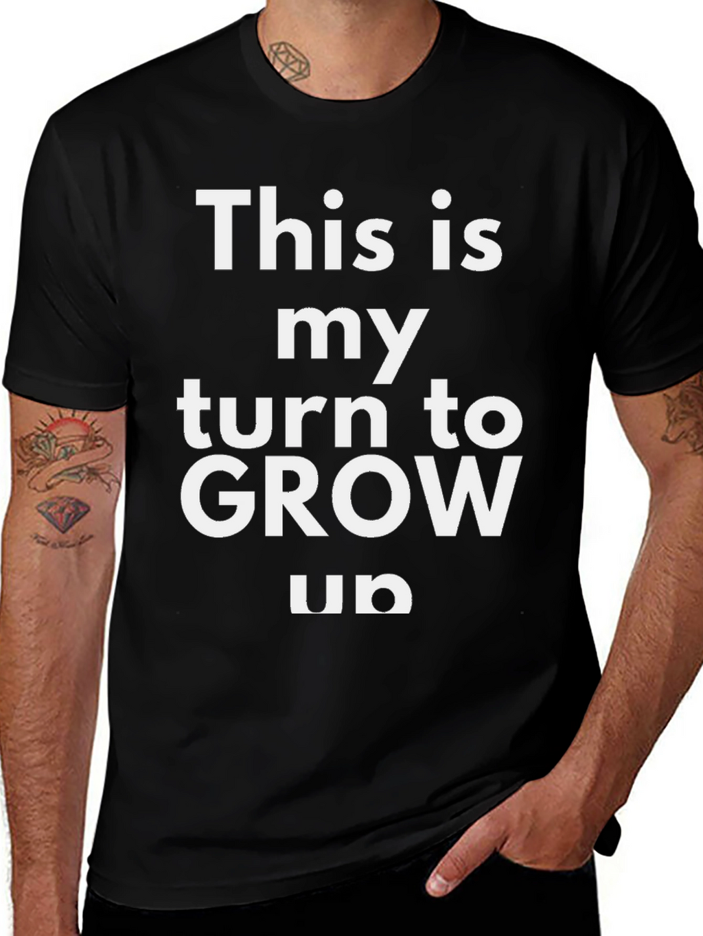 Grow Up Slogan Tee - Black Cotton T-Shirt