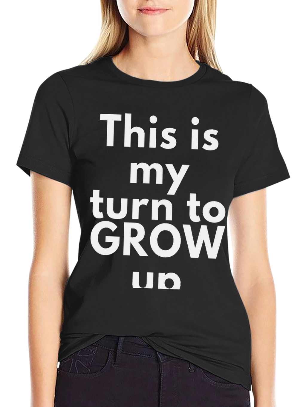 Grow Up Slogan Tee - Black Cotton T-Shirt