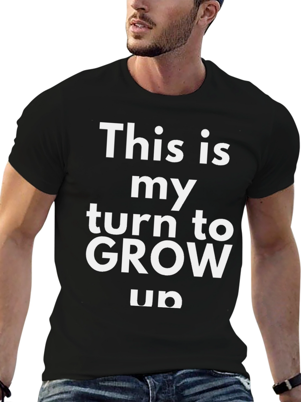 Grow Up Slogan Tee - Black Cotton T-Shirt