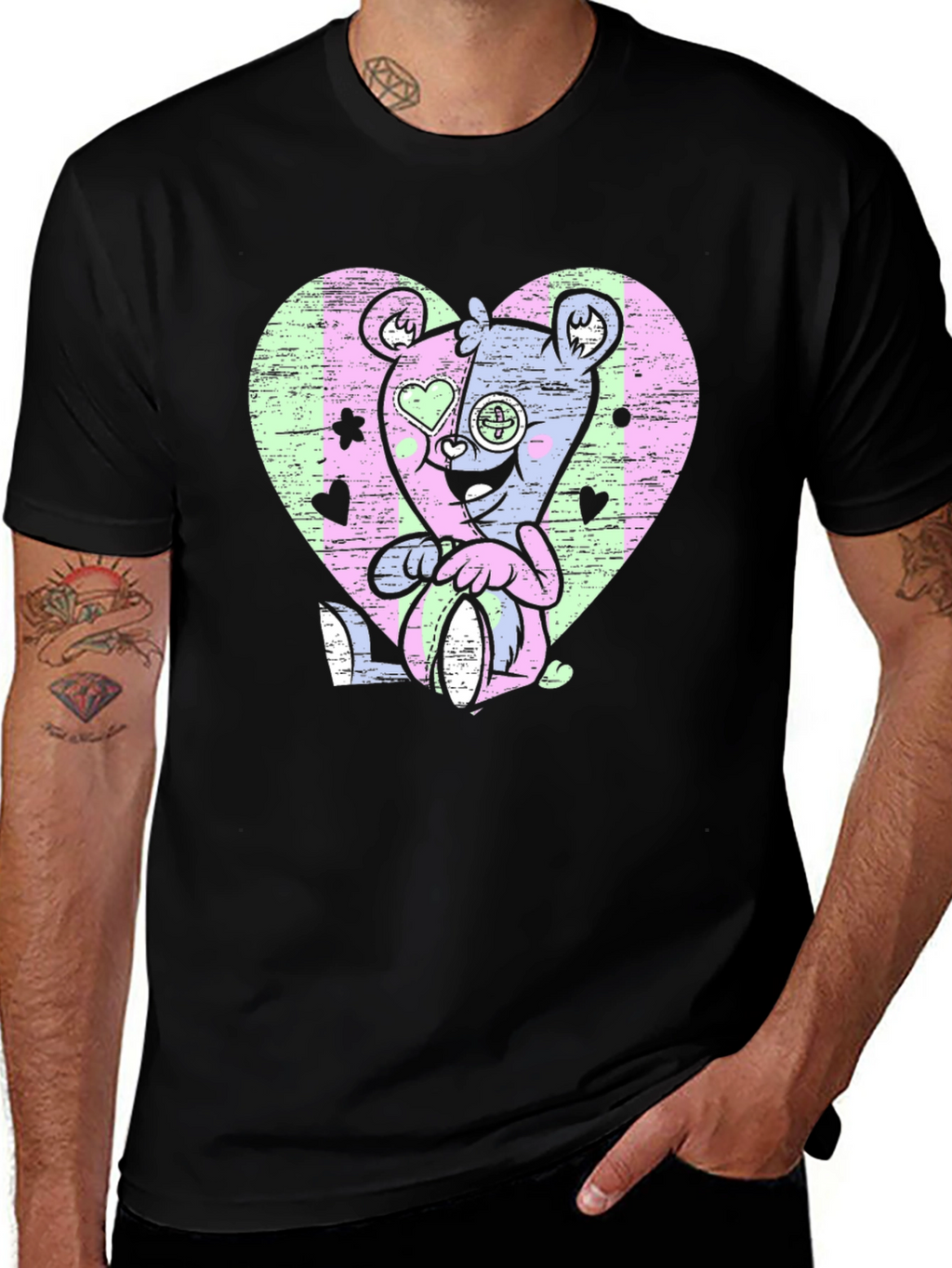 Gothic Teddy Bear Heart T-Shirt
