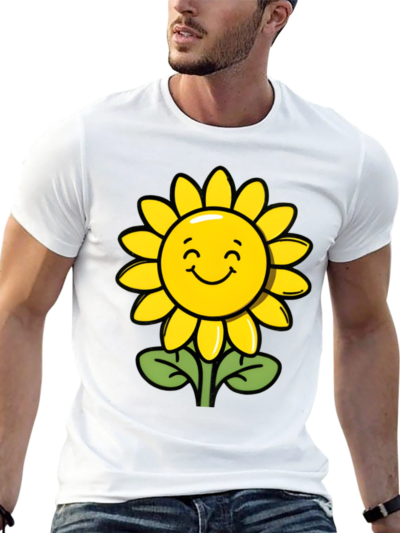 Happy Sunflower Graphic Tee - Black Cotton T-Shirt