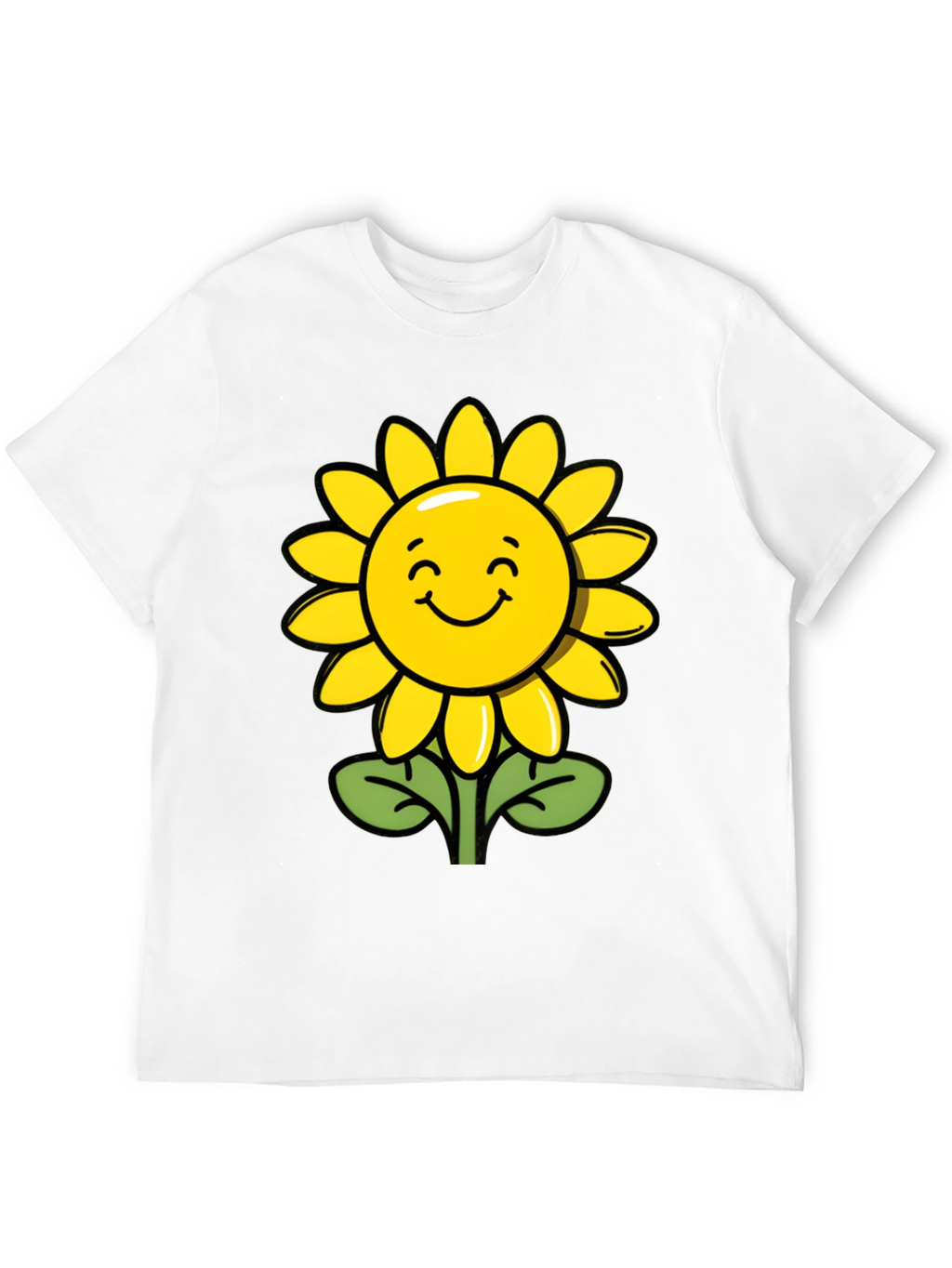 Happy Sunflower Graphic Tee - Black Cotton T-Shirt