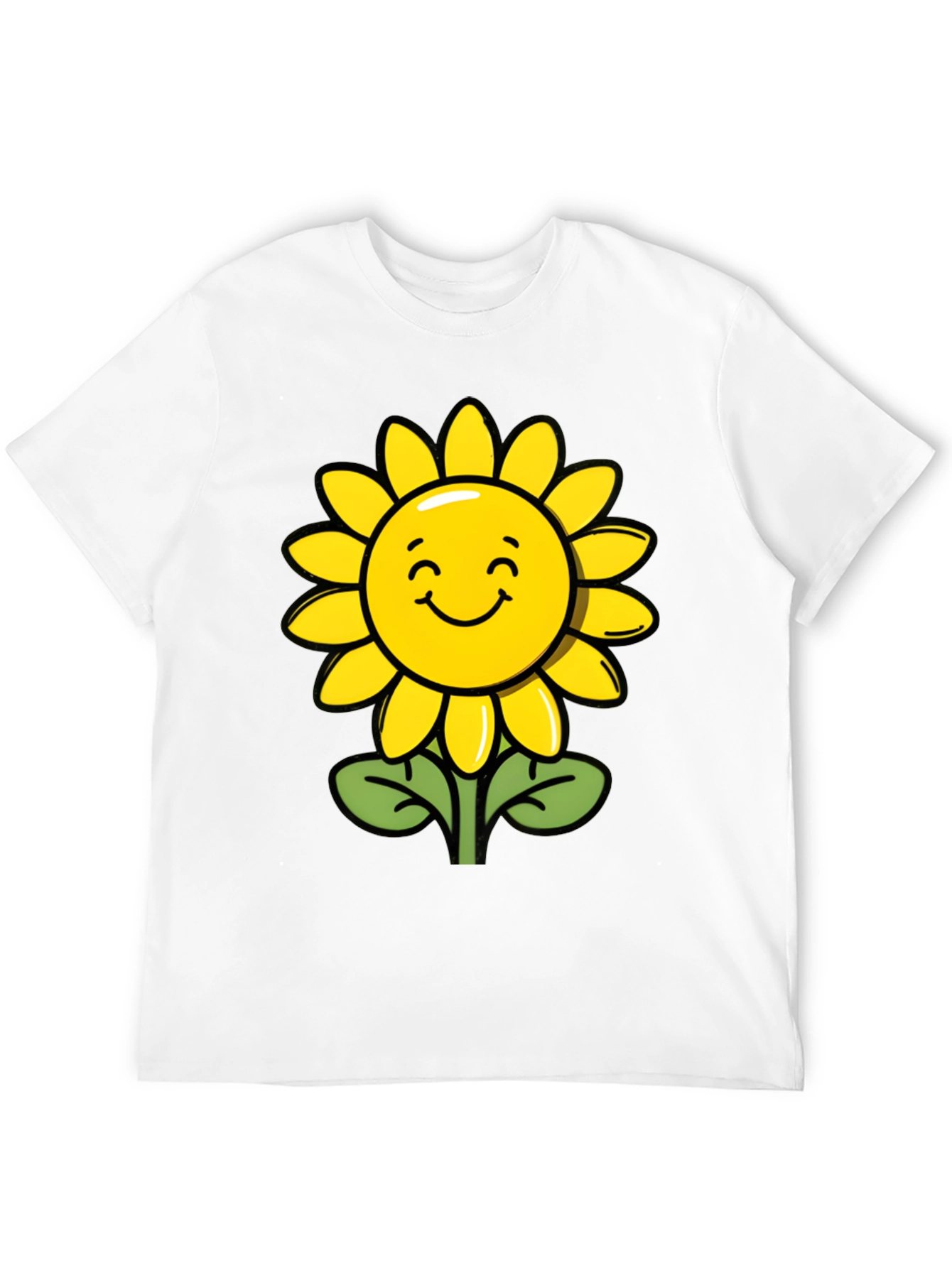Happy Sunflower Graphic Tee - Black Cotton T-Shirt