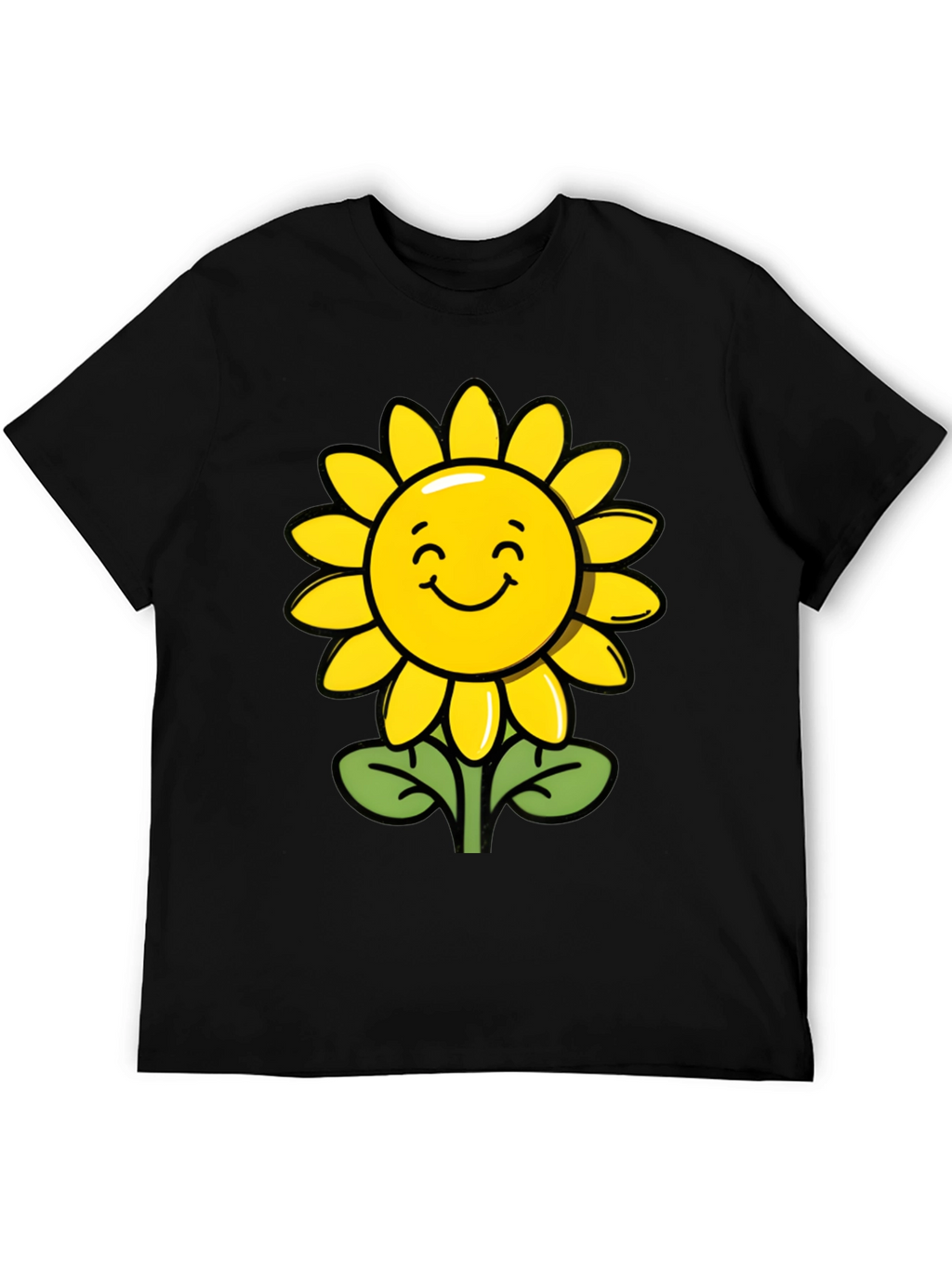 Happy Sunflower Graphic Tee - Black Cotton T-Shirt