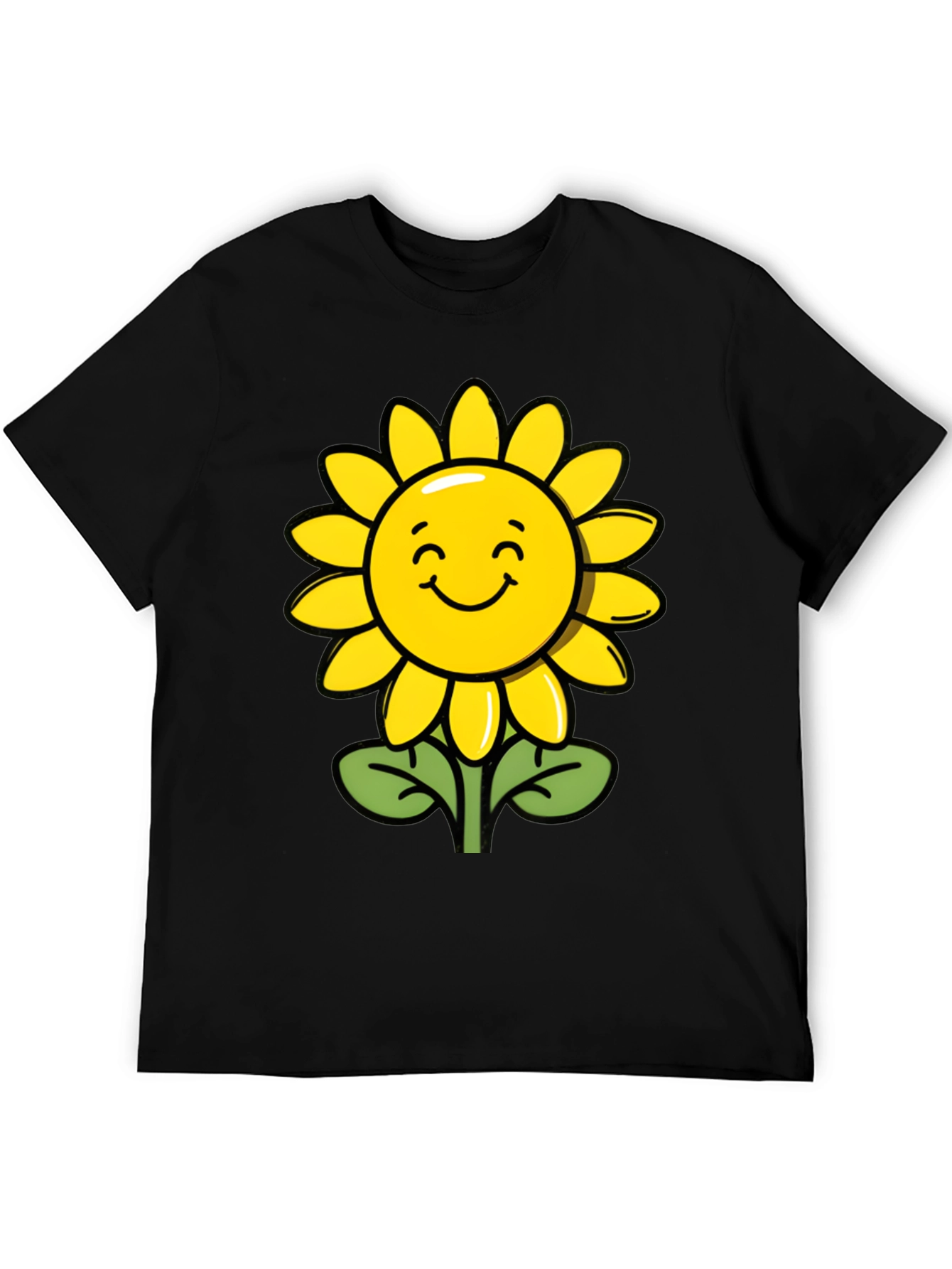 Happy Sunflower Graphic Tee - Black Cotton T-Shirt