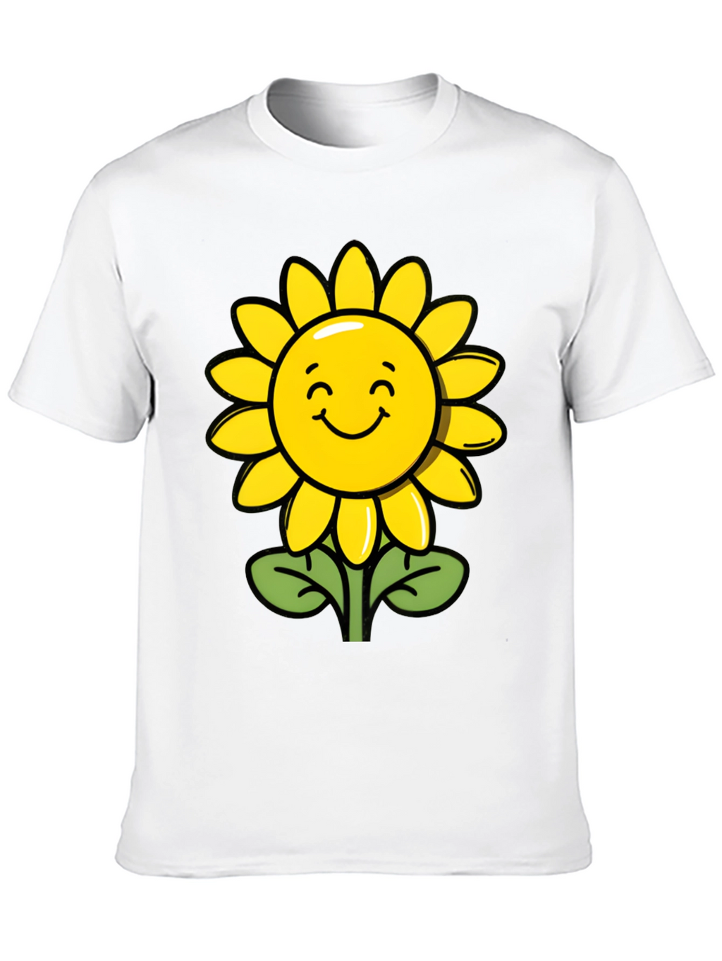 Happy Sunflower Graphic Tee - Black Cotton T-Shirt