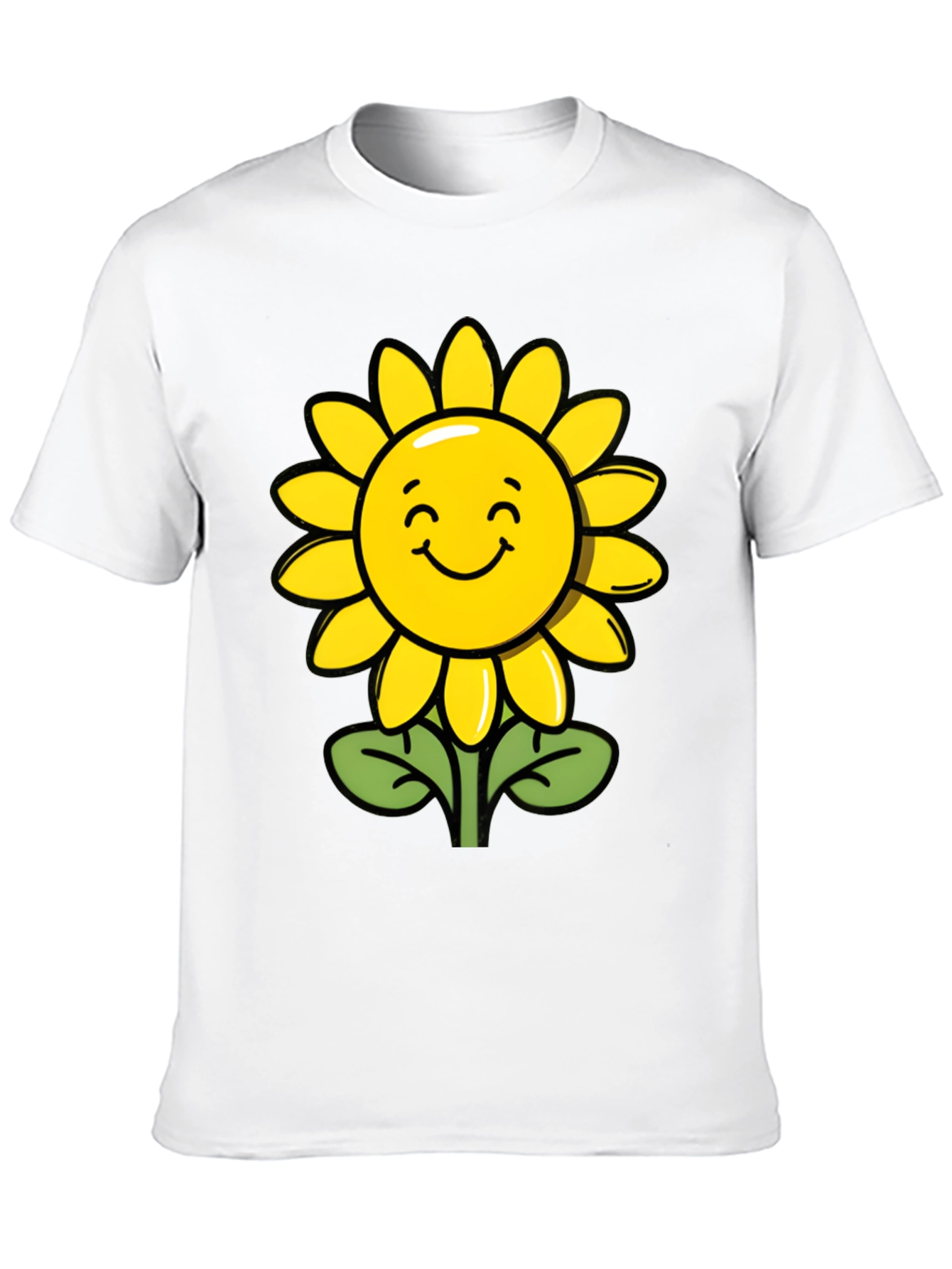 Happy Sunflower Graphic Tee - Black Cotton T-Shirt