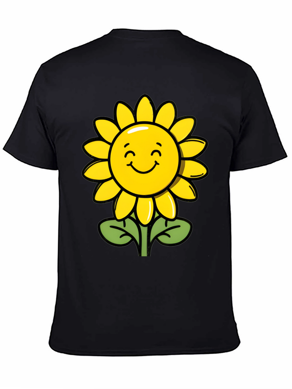 Happy Sunflower Graphic Tee - Black Cotton T-Shirt