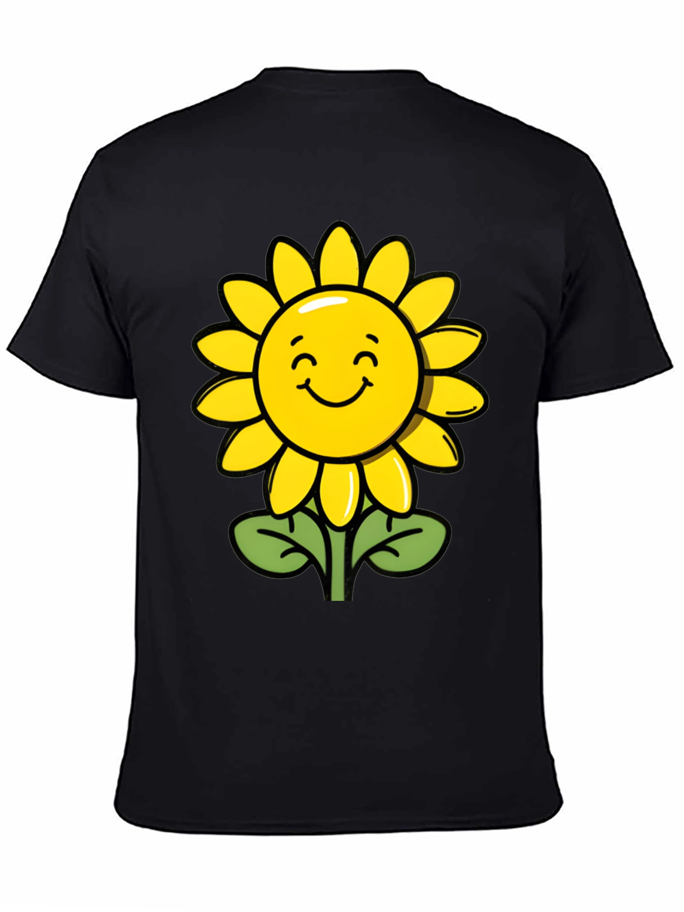 Happy Sunflower Graphic Tee - Black Cotton T-Shirt