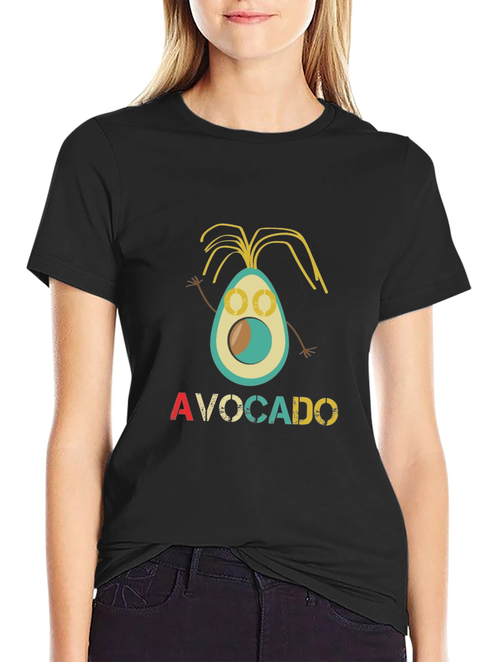 Funny Avocado Cartoon Black T-Shirt
