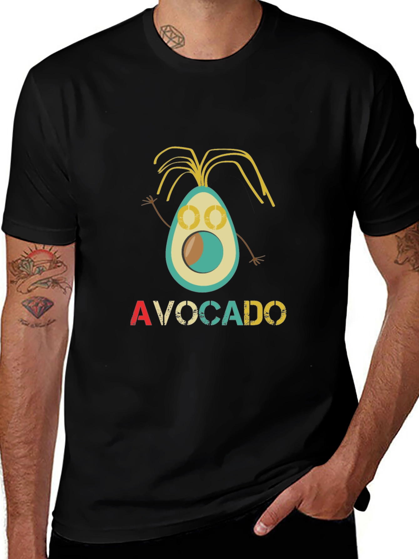 Funny Avocado Cartoon Black T-Shirt