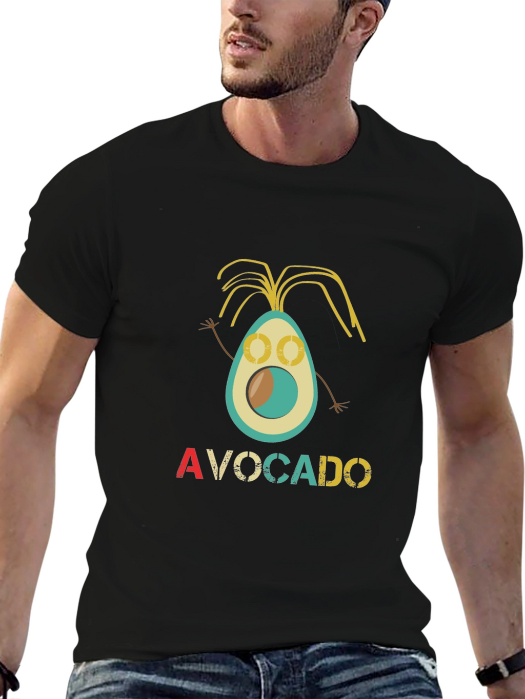 Funny Avocado Cartoon Black T-Shirt