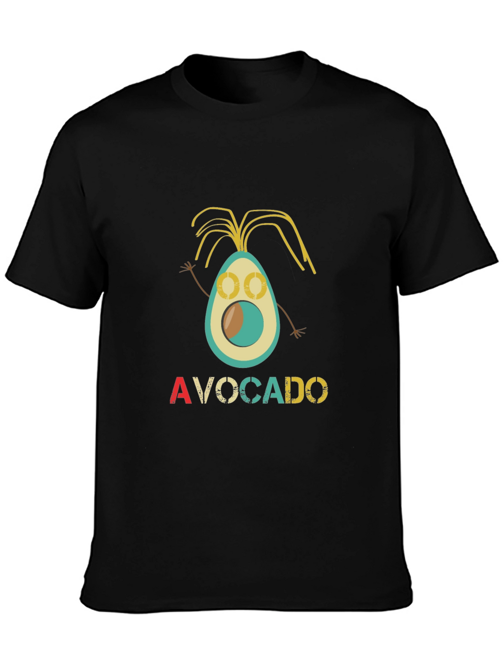 Funny Avocado Cartoon Black T-Shirt