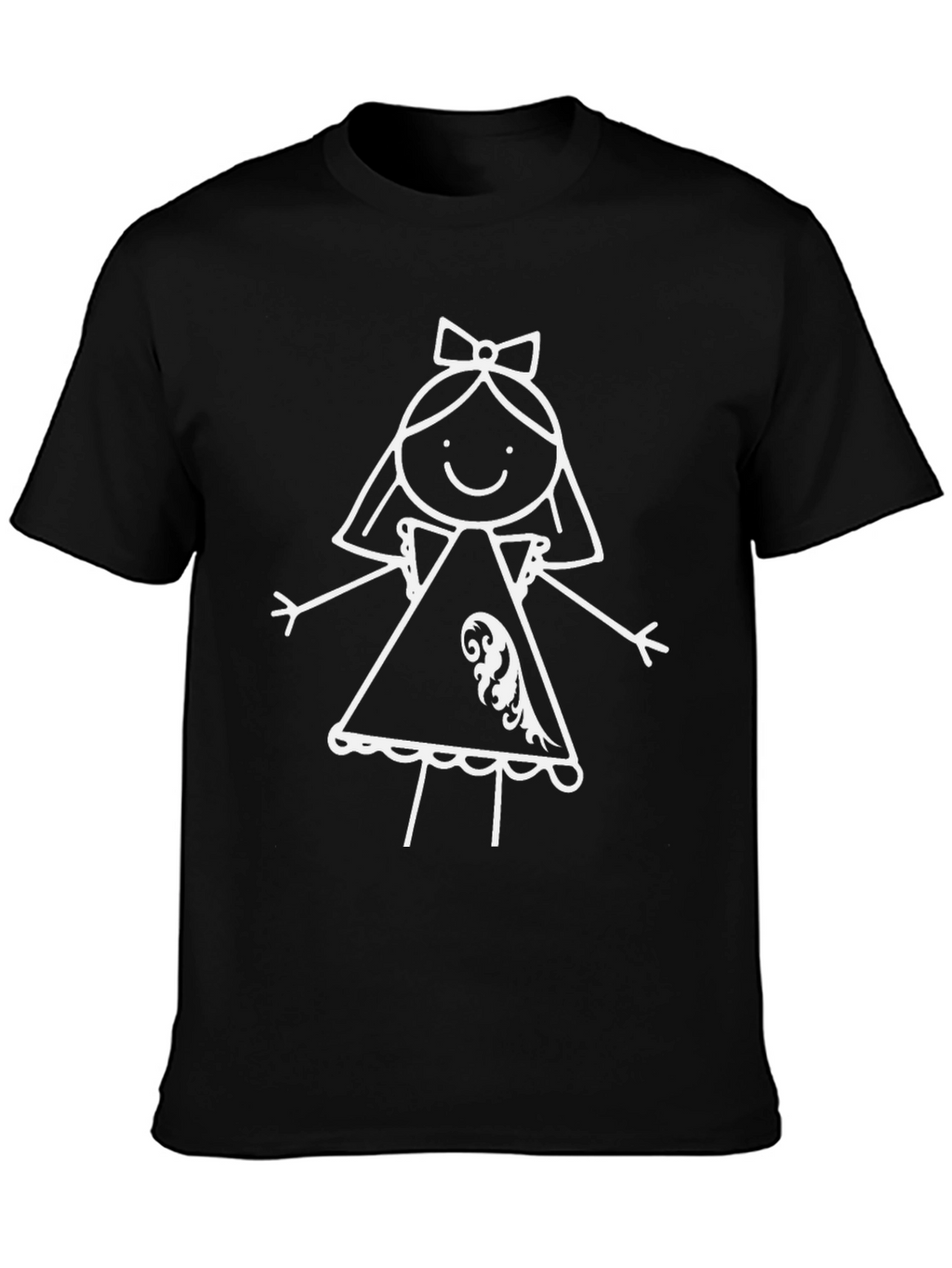 Whimsical Girls Drawing T-Shirt - Black Cotton Tee