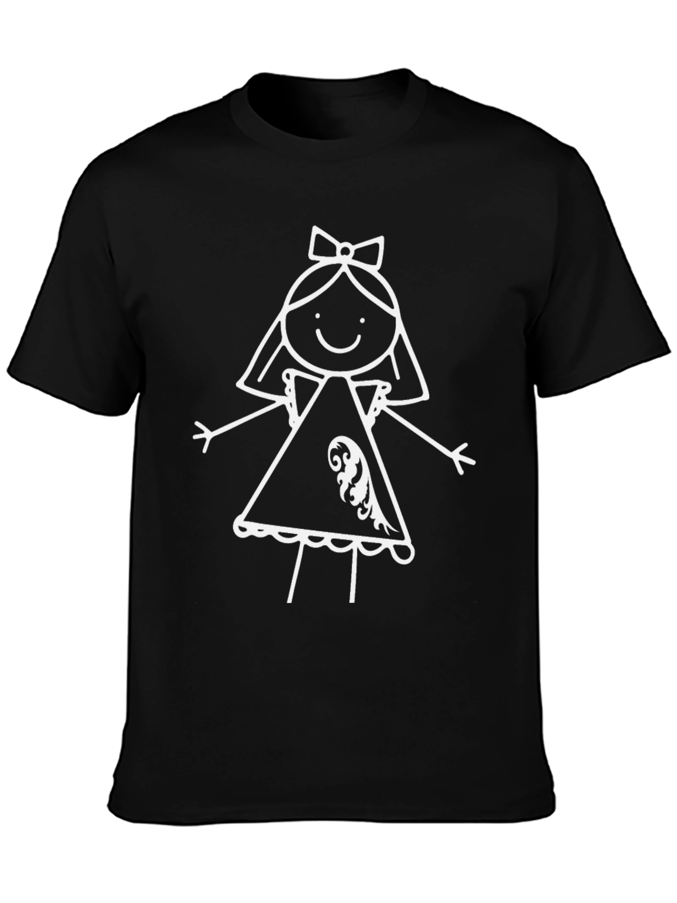 Whimsical Girls Drawing T-Shirt - Black Cotton Tee