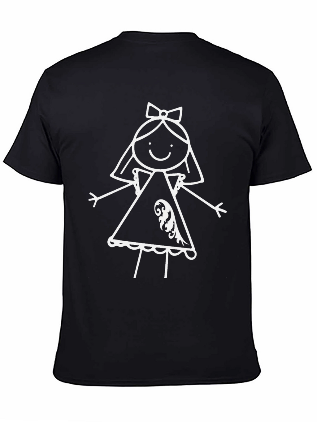 Whimsical Girls Drawing T-Shirt - Black Cotton Tee