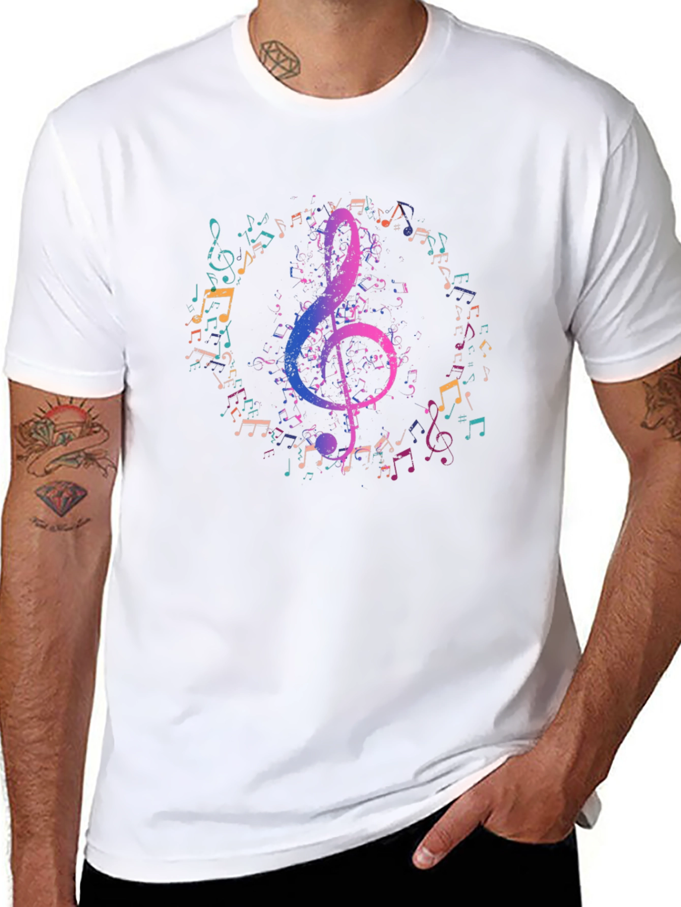 Music Notes Graphic Tee - Black Cotton T-Shirt