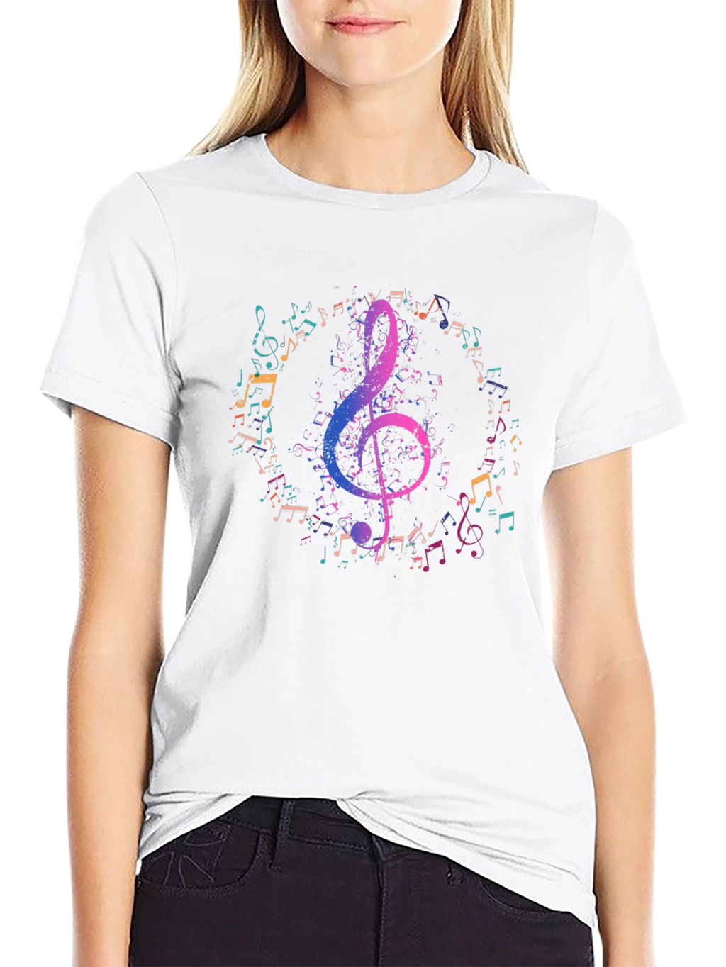 Music Notes Graphic Tee - Black Cotton T-Shirt