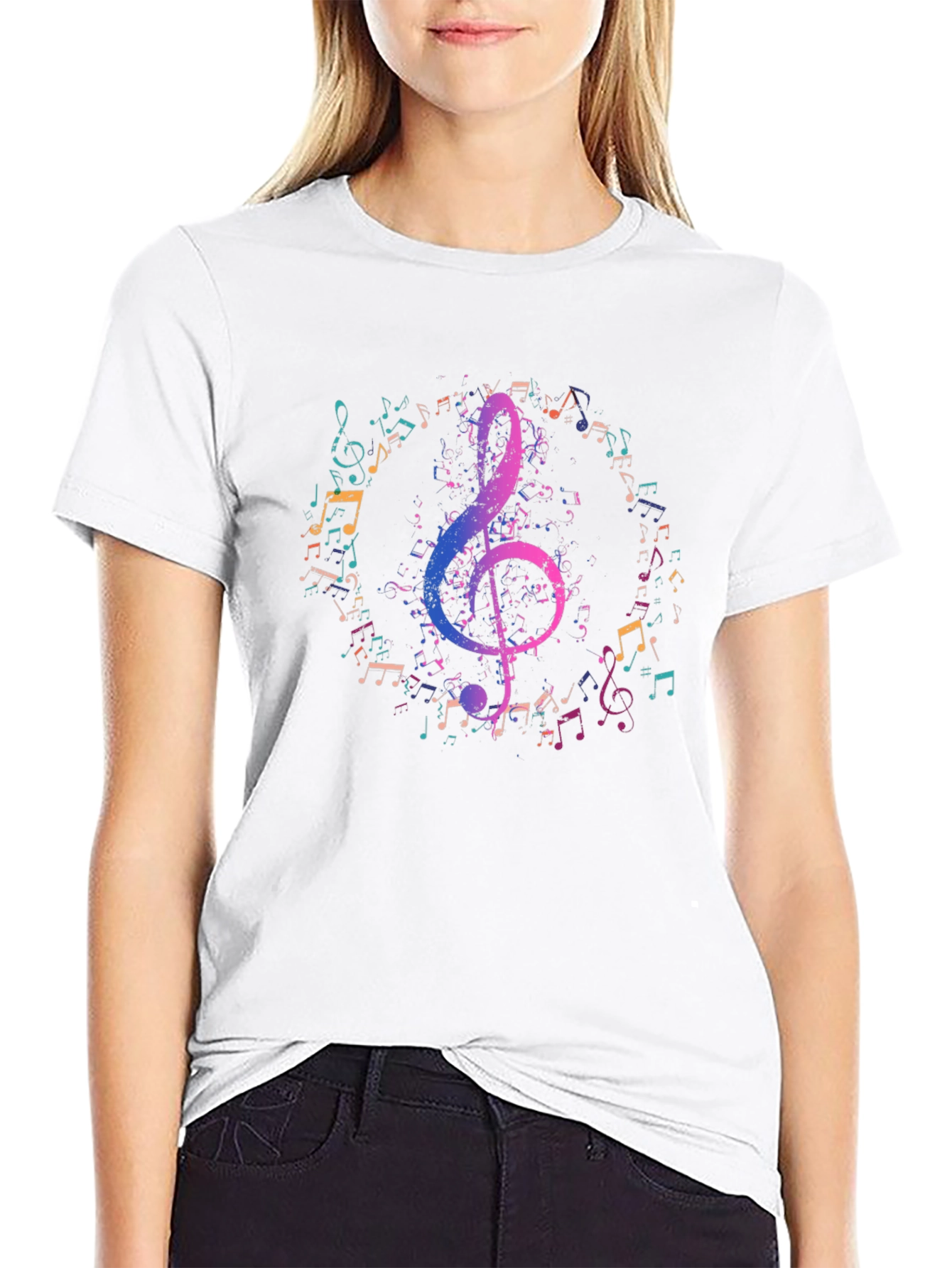 Music Notes Graphic Tee - Black Cotton T-Shirt
