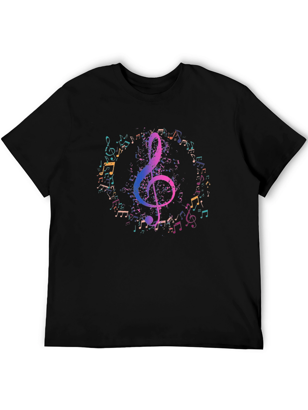 Music Notes Graphic Tee - Black Cotton T-Shirt