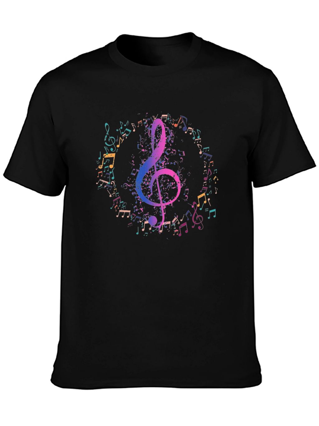 Music Notes Graphic Tee - Black Cotton T-Shirt