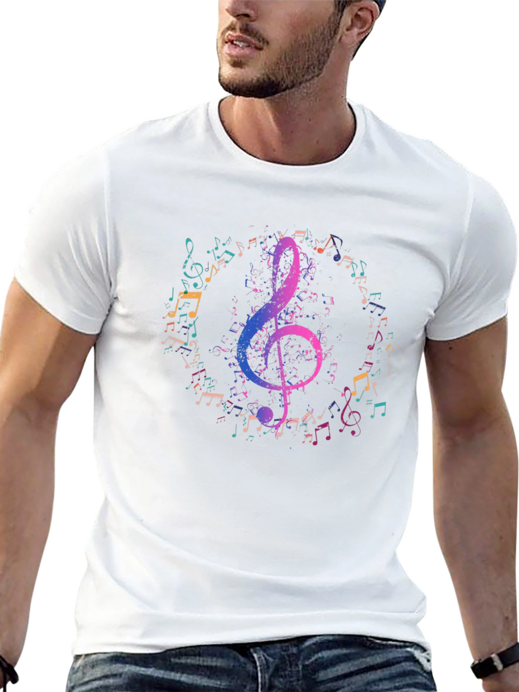 Music Notes Graphic Tee - Black Cotton T-Shirt